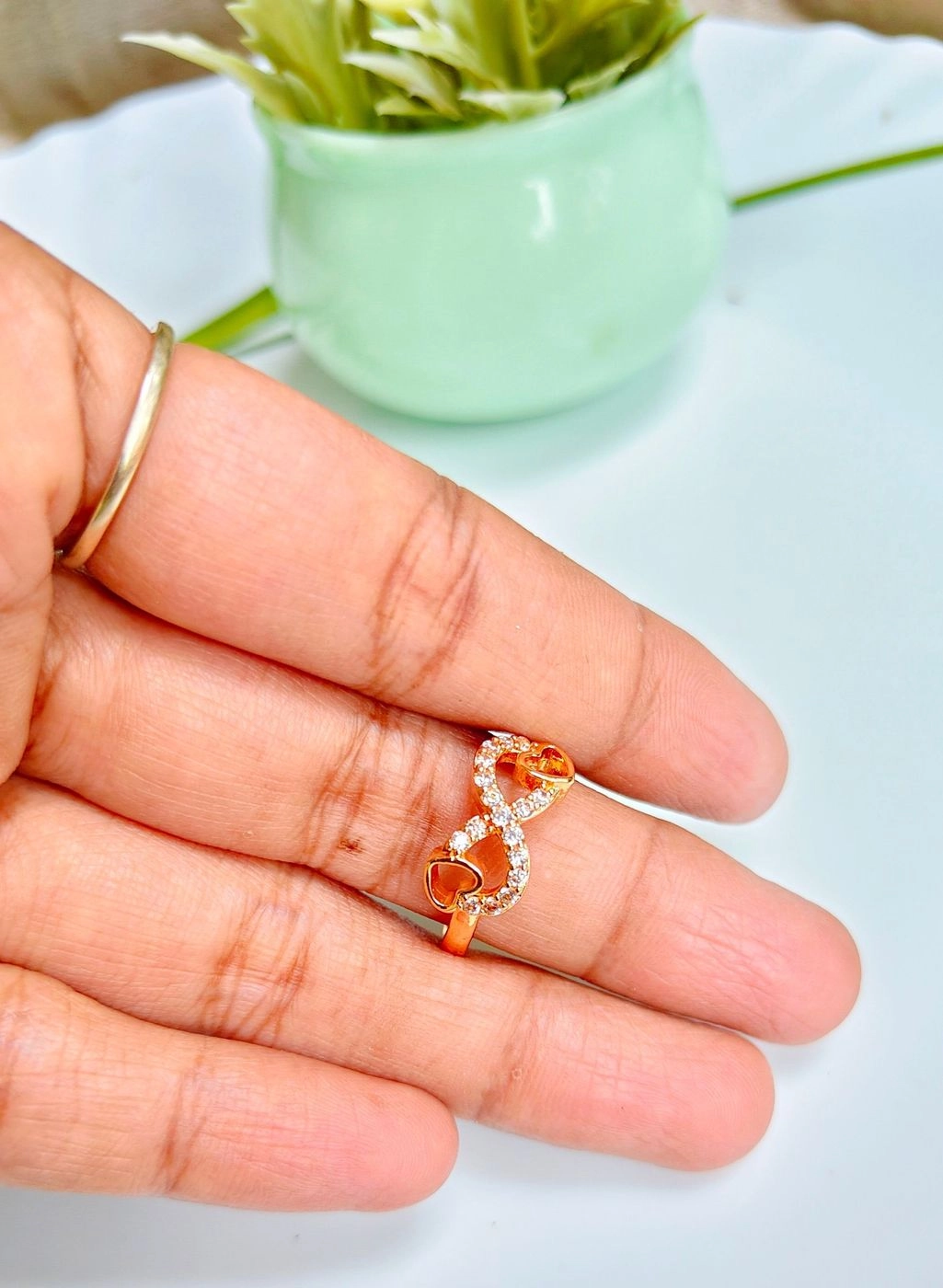 Rose gold infinity with heart adjustable ring 2