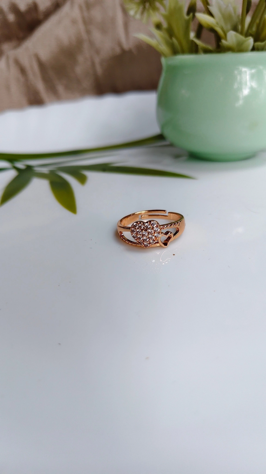 Rose gold stones heart adjustable ring 1