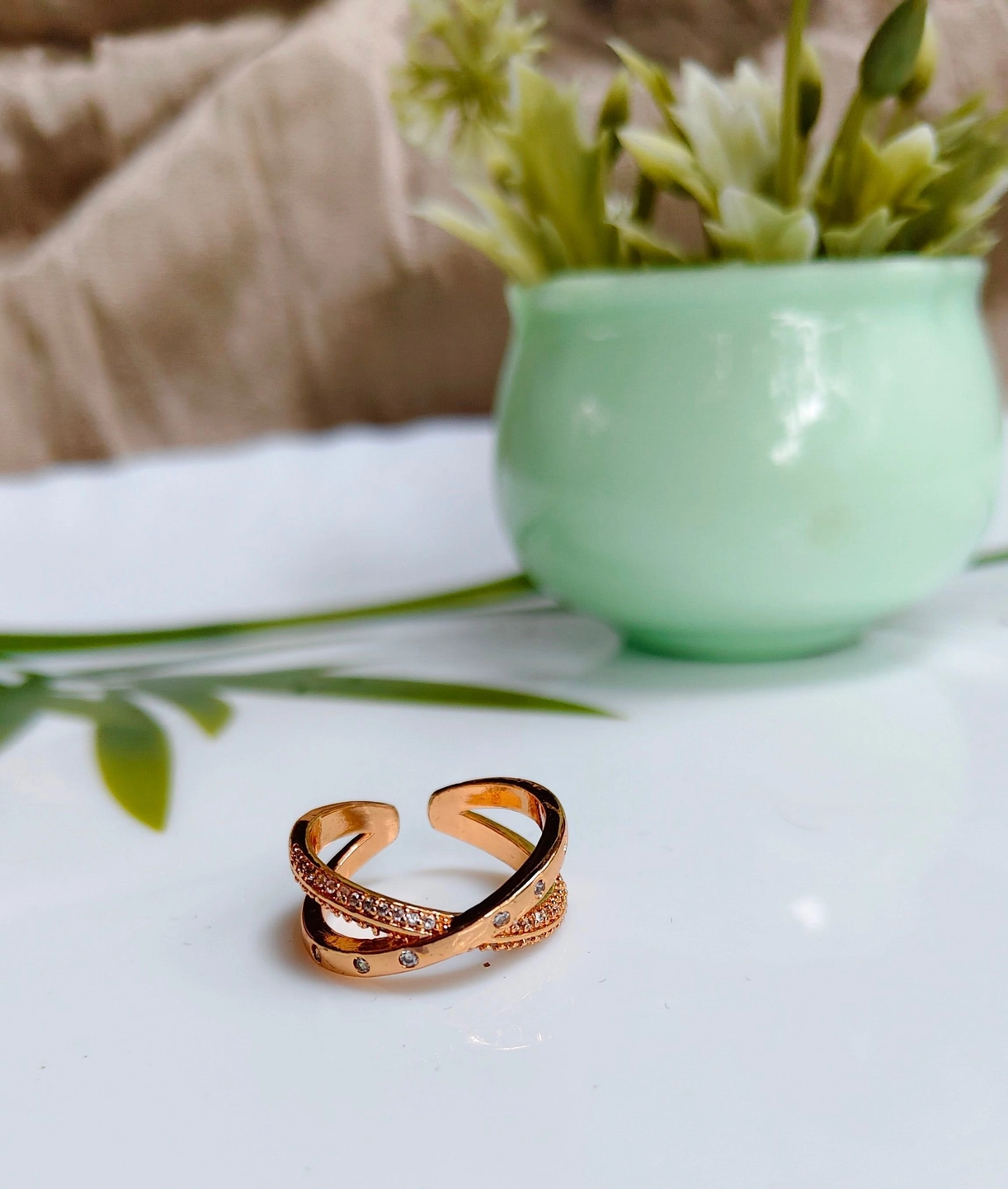 Rose gold double cross adjustable ring 1
