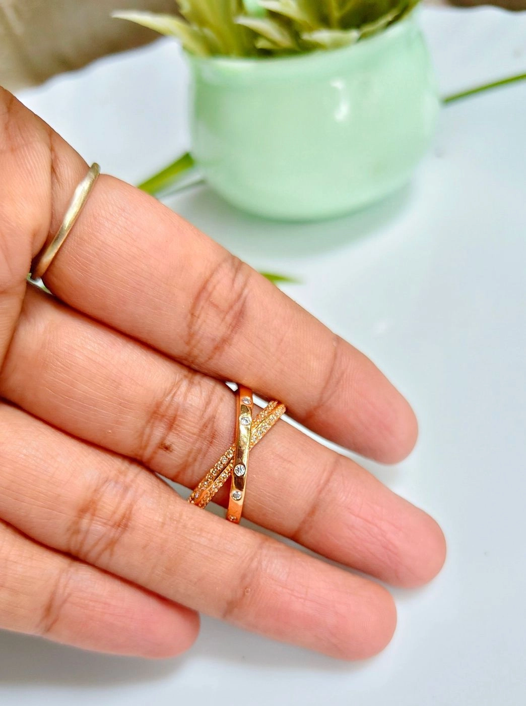 Rose gold double cross adjustable ring 2