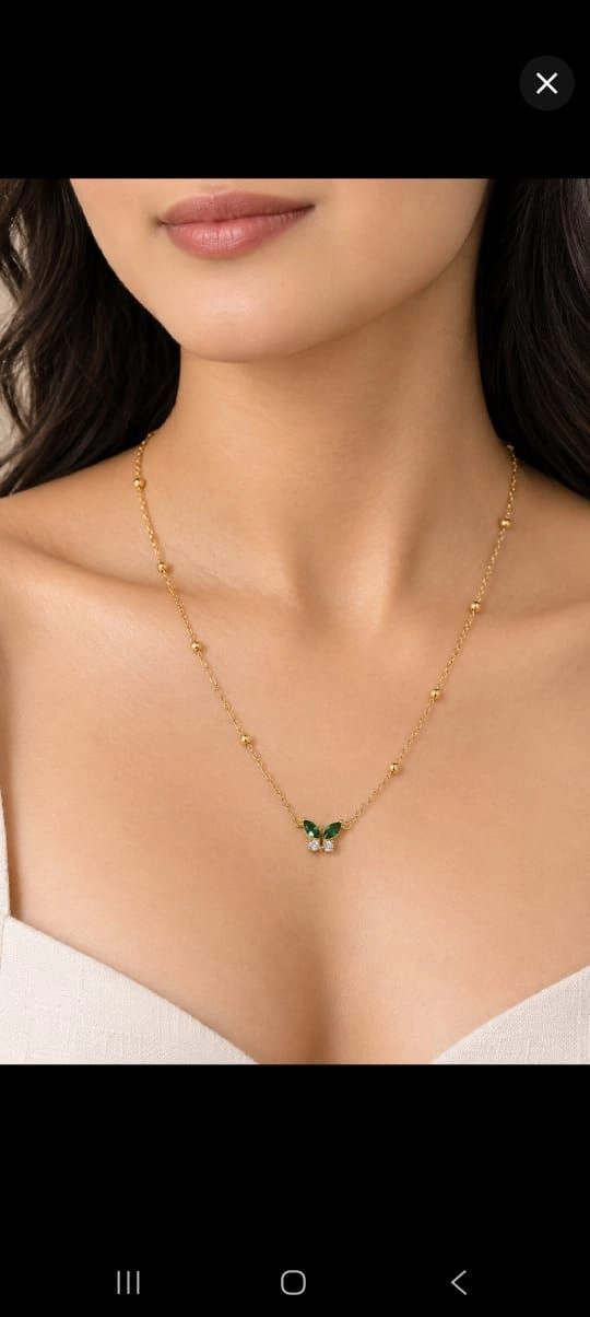 Green and white stone butterfly necklace