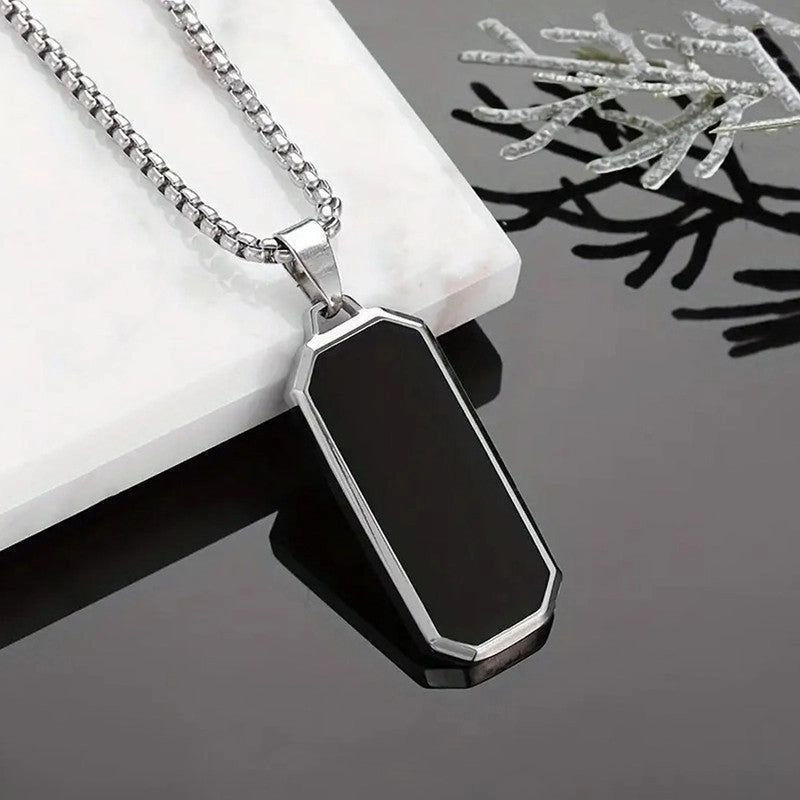 Black pentant silver plated mens chain 3
