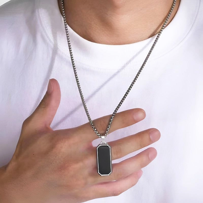 Black pentant silver plated mens chain 1