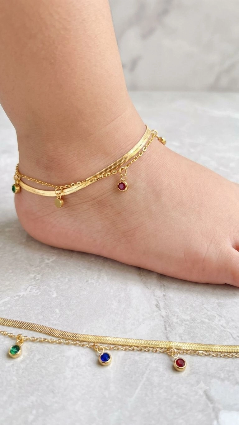 Double layer multicolour stone hanging kids Anklets