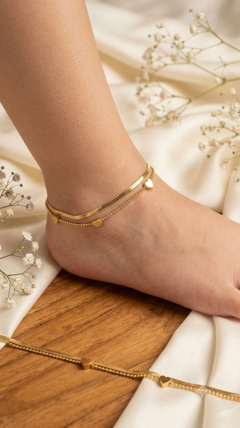 Double layer heart Kids Anklets