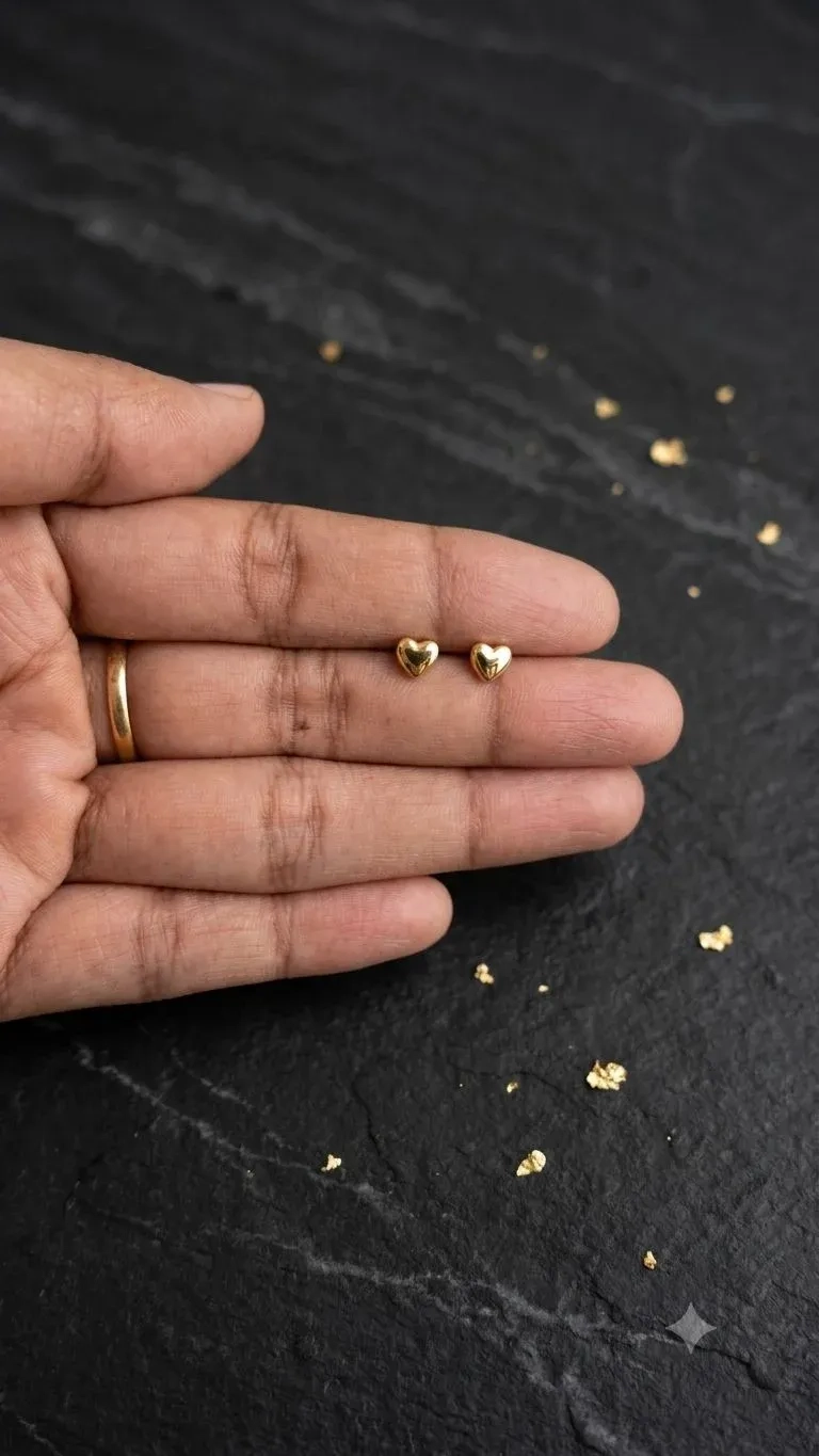 Golden heart ball back earrings
