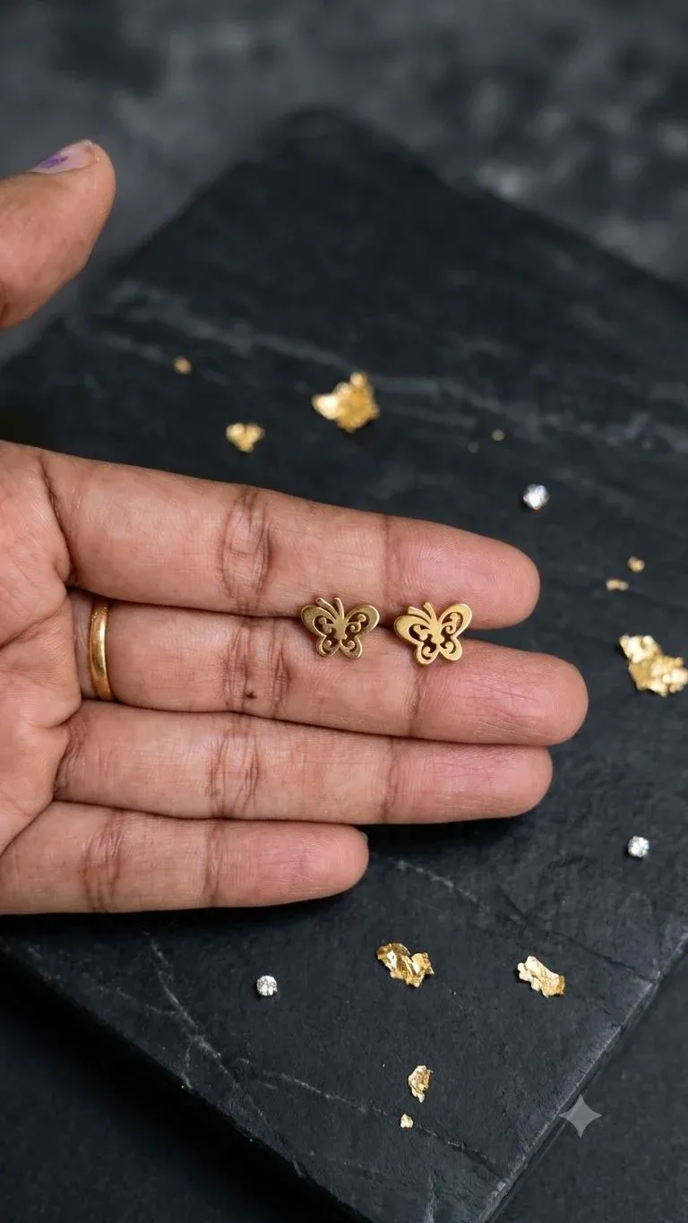 Golden butterfly ball back earrings
