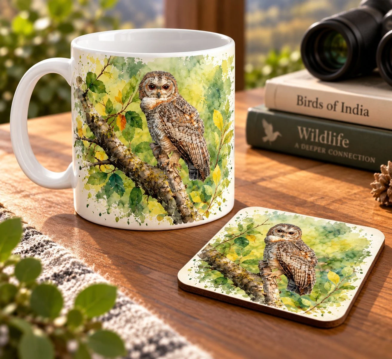 Mug & Coaster set - Mottled Wood Owl