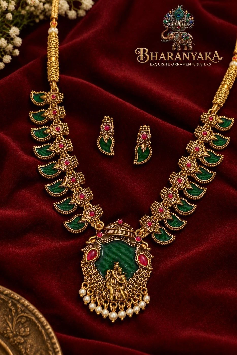 Antique Temple Green & Ruby Necklace Set