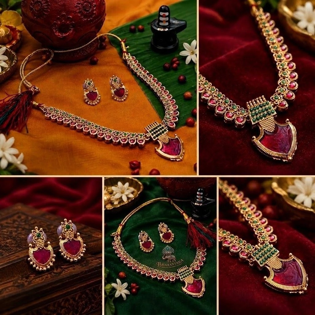 Red & Green Stone Necklace Set 1