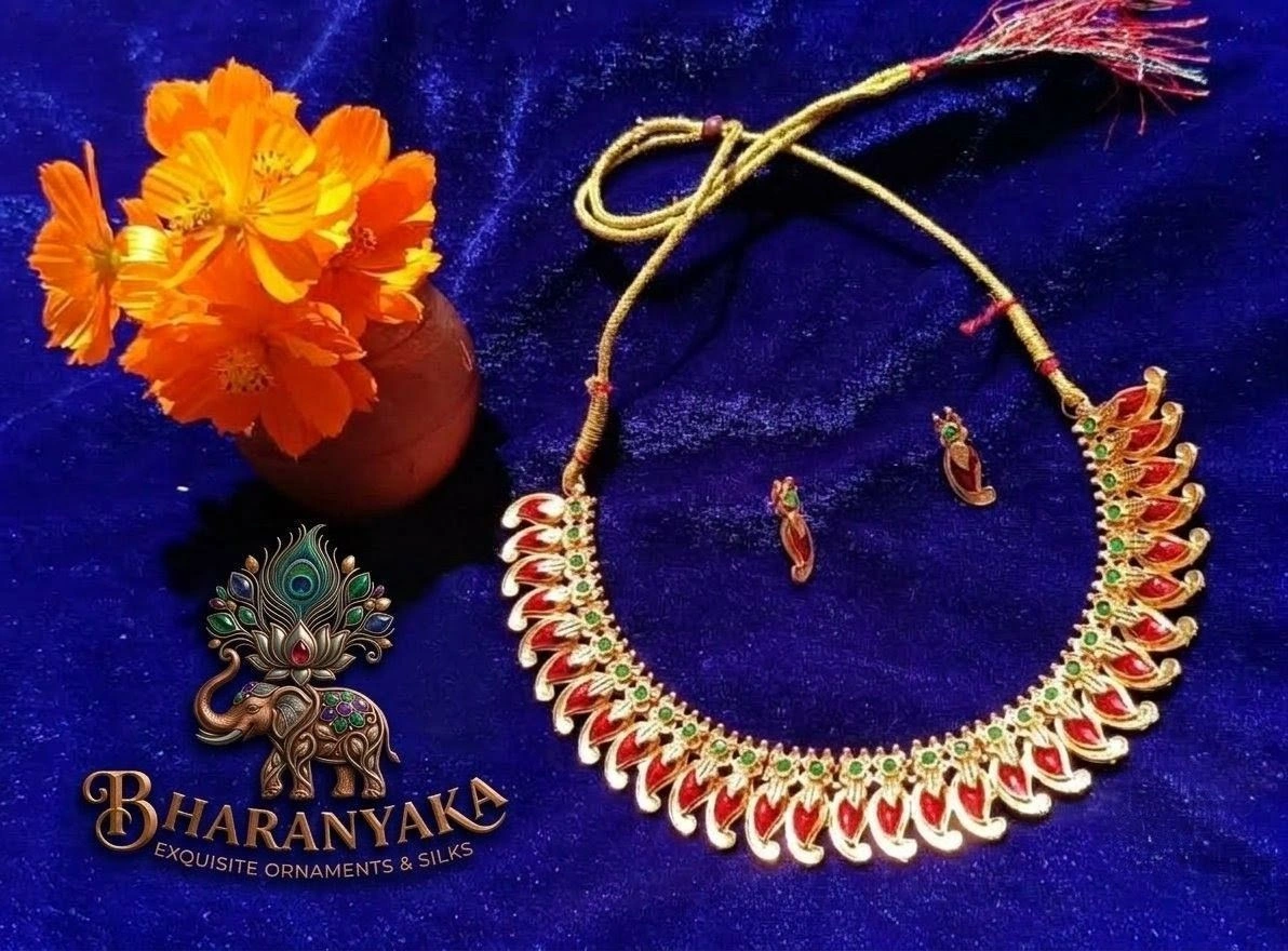 Traditional Ruby & Emerald Mango Necklace with Earrings Set 3