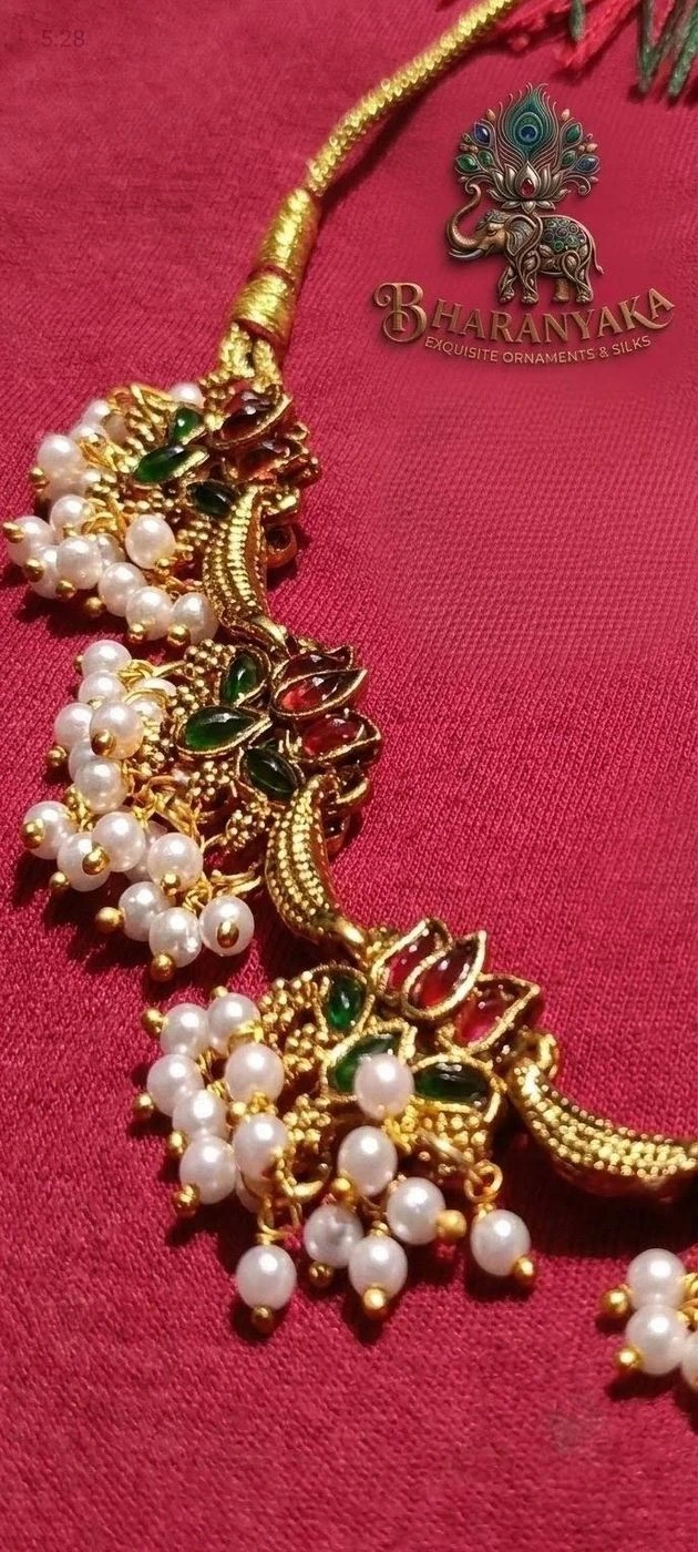 Traditional Pearl and Stone Gold-Toned Necklace Set 3
