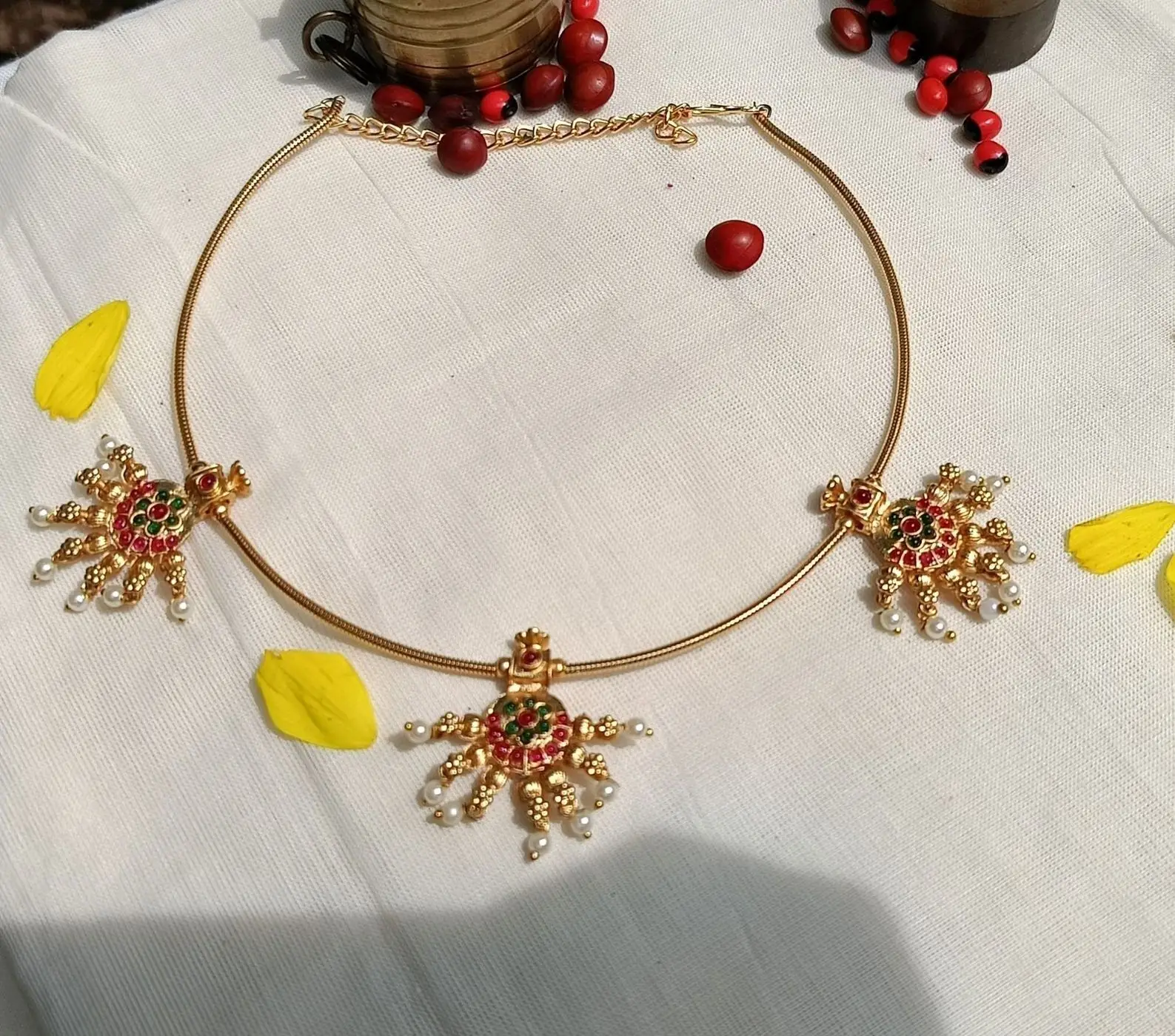 Antique Temple Ruby & Green Stone Necklace