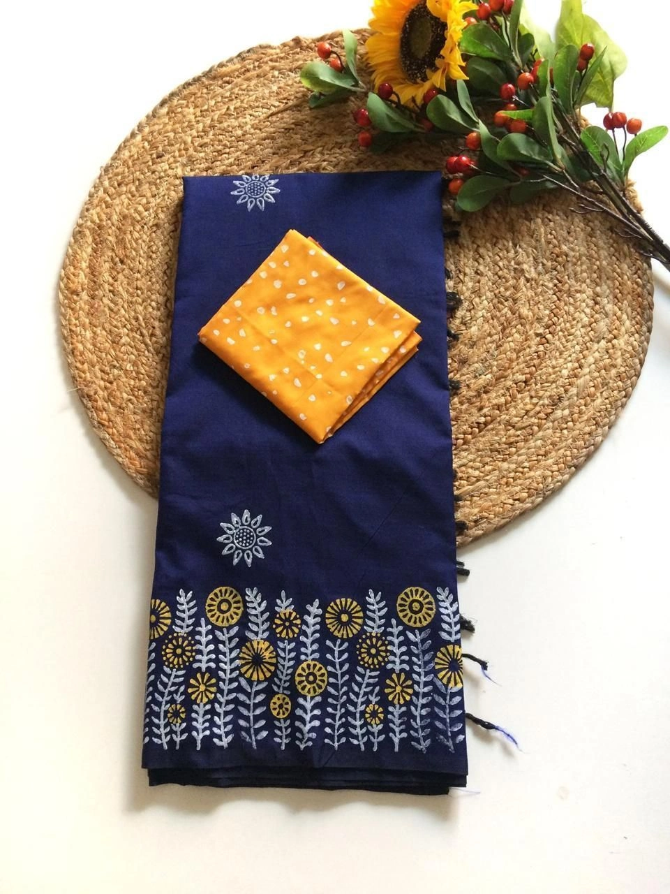 Southcottonmix block printed saree with  blouse 1