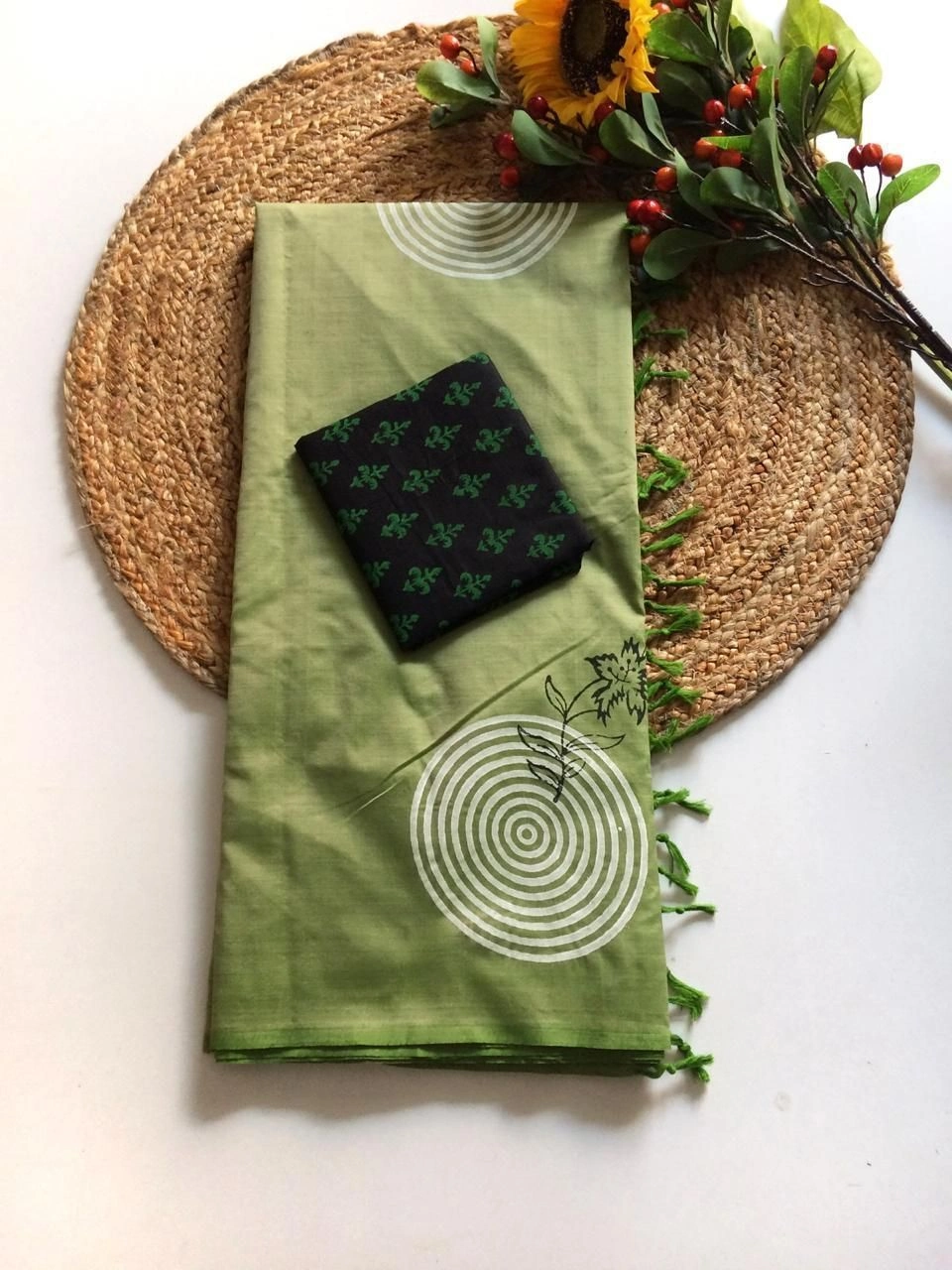 Southcottonmix block printed saree with  blouse 3