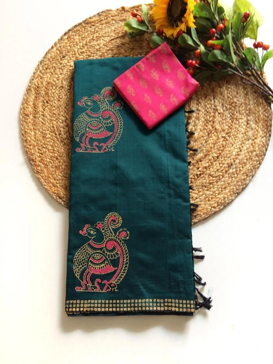 Southcottonmix block printed saree with  blouse 4
