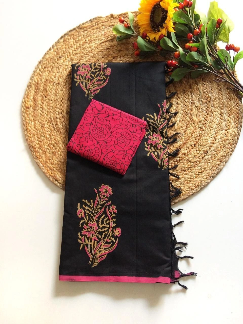 Southcottonmix block printed saree with  blouse 5