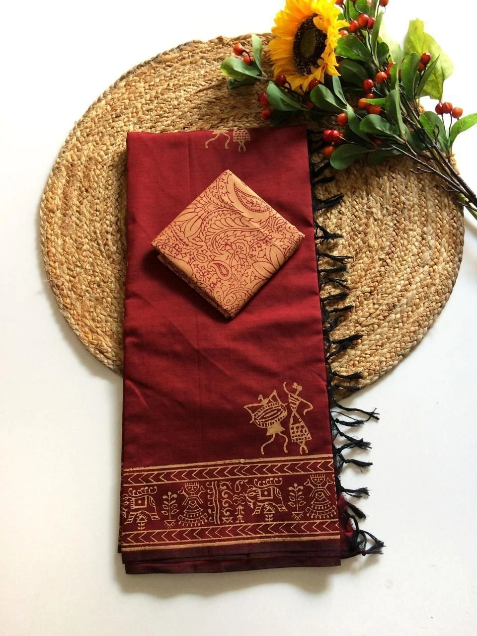 Southcottonmix block printed saree with  blouse 6