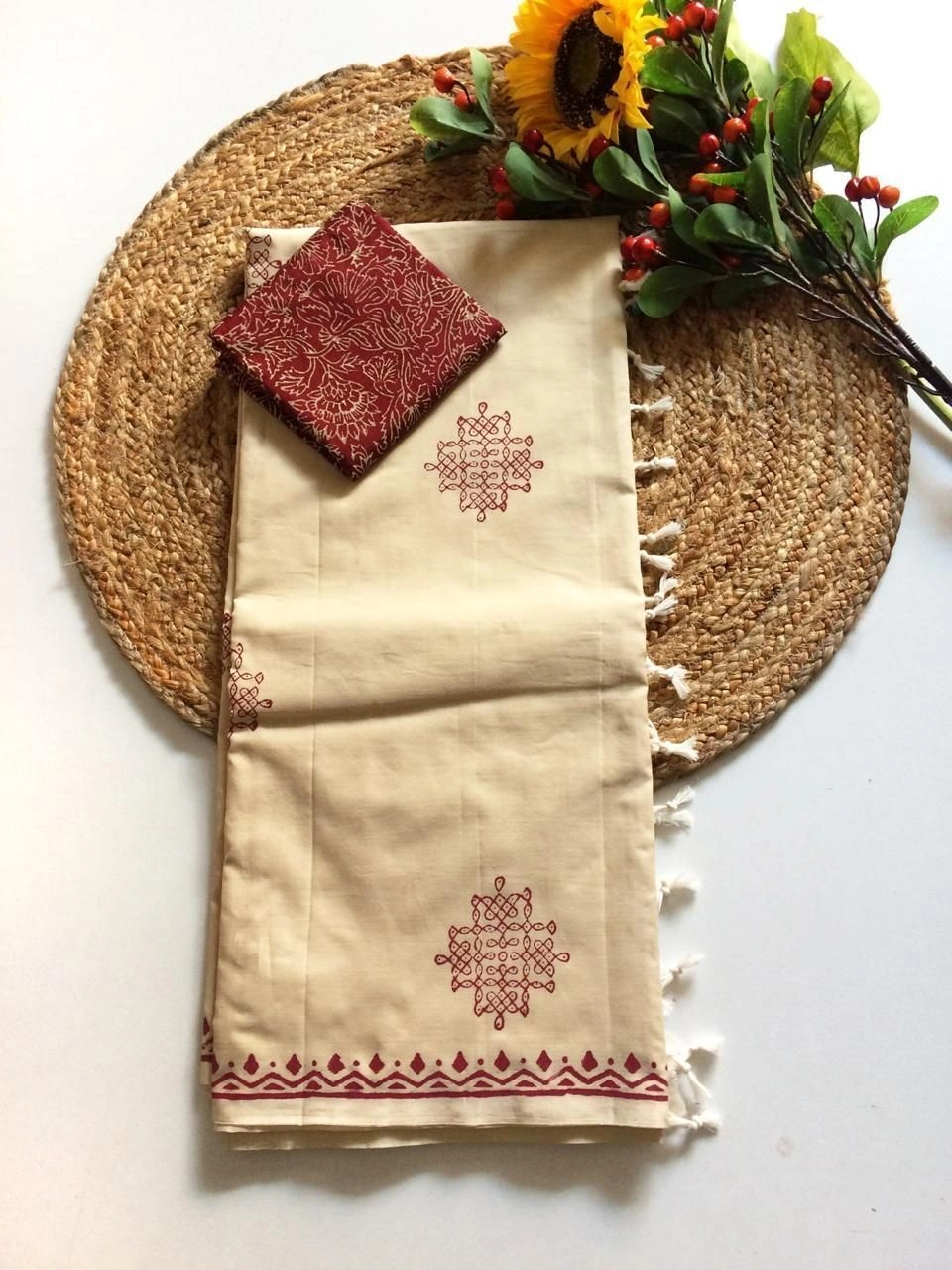 Southcottonmix block printed saree with  blouse 7