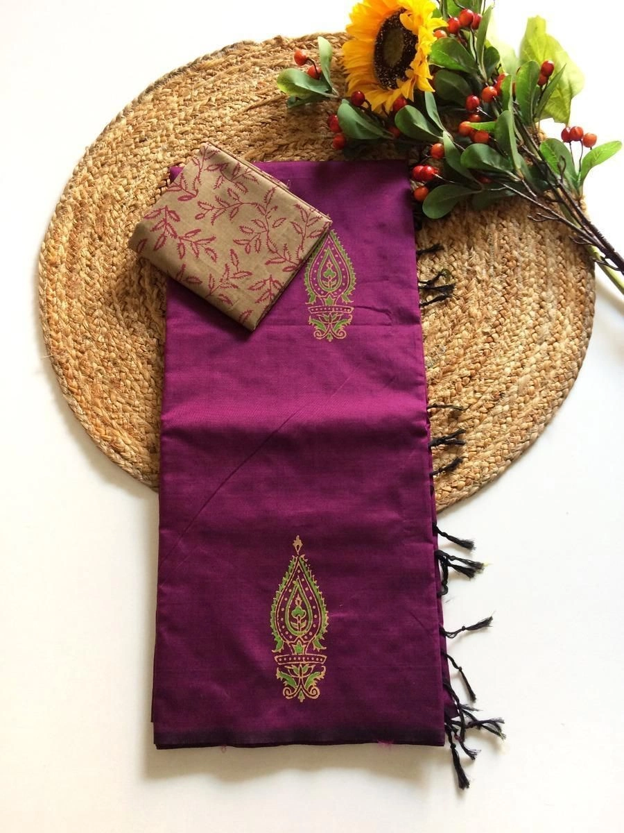 Southcottonmix block printed saree with  blouse 8