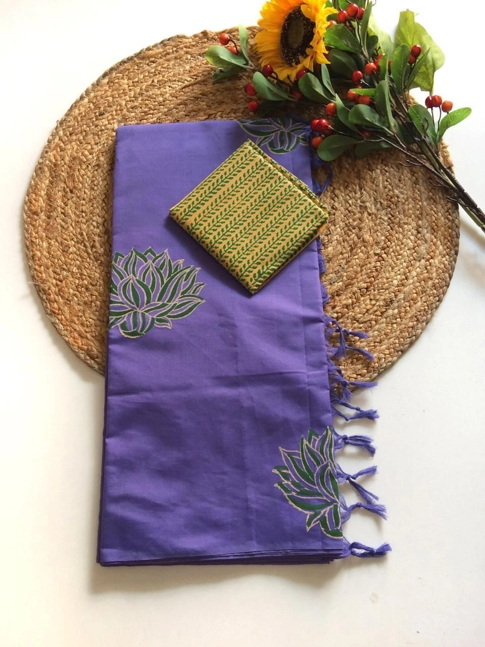 Southcottonmix block printed saree with  blouse 10