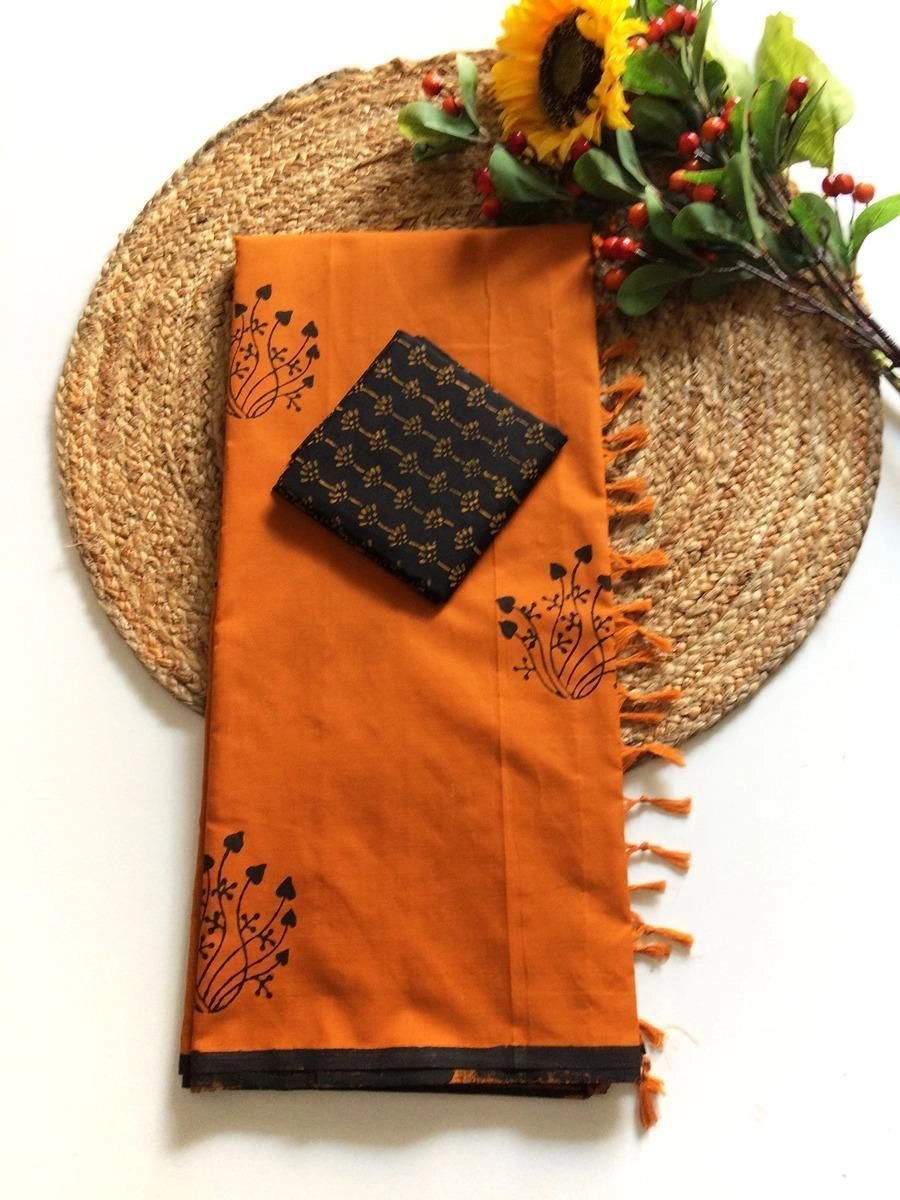 Southcottonmix block printed saree with  blouse 16
