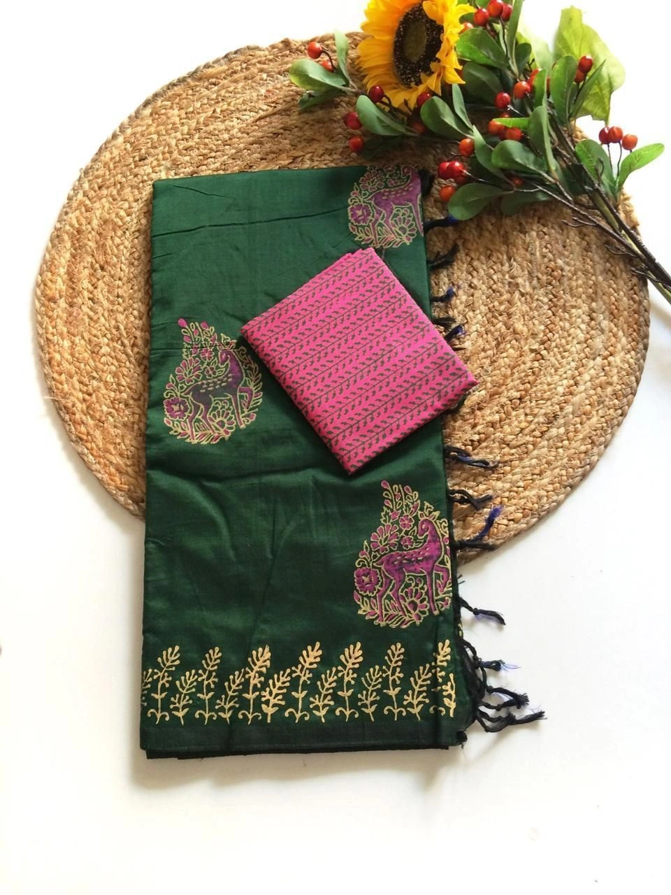 Southcottonmix block printed saree with  blouse 17