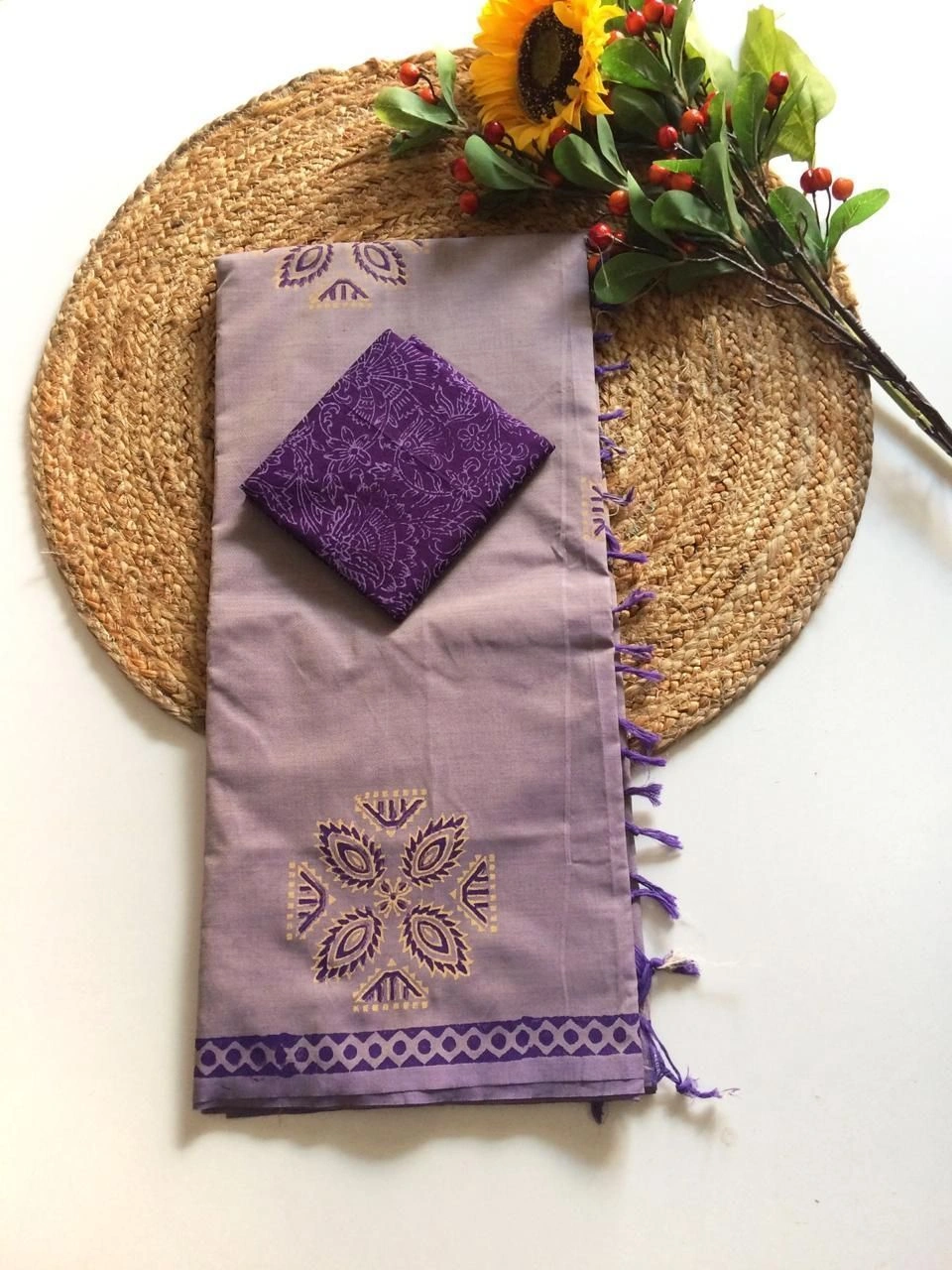 Southcottonmix block printed saree with  blouse 18