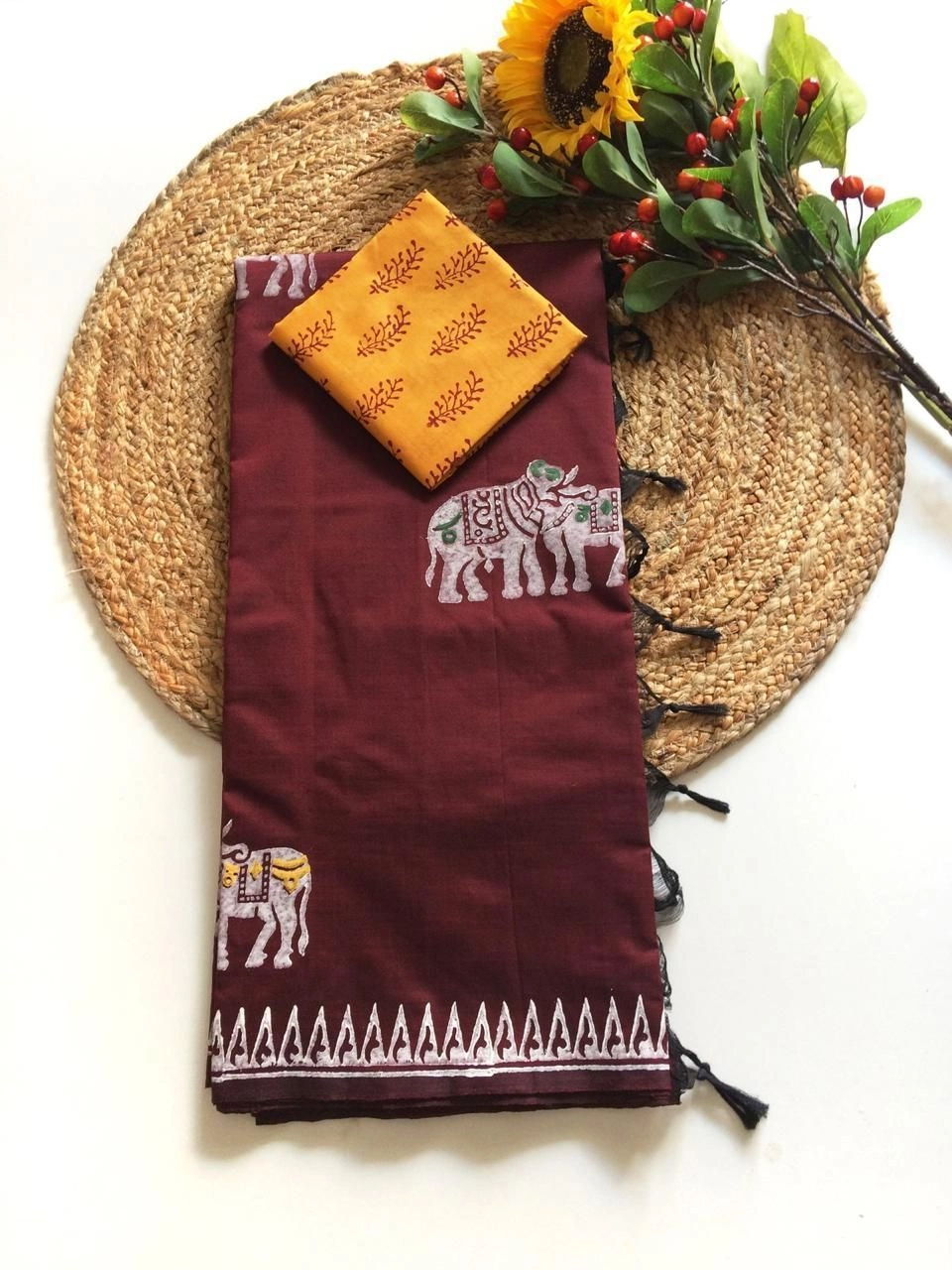 Southcottonmix block printed saree with  blouse 19