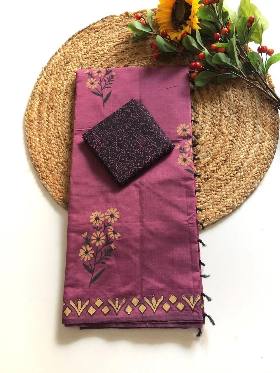 Southcottonmix block printed saree with  blouse 20