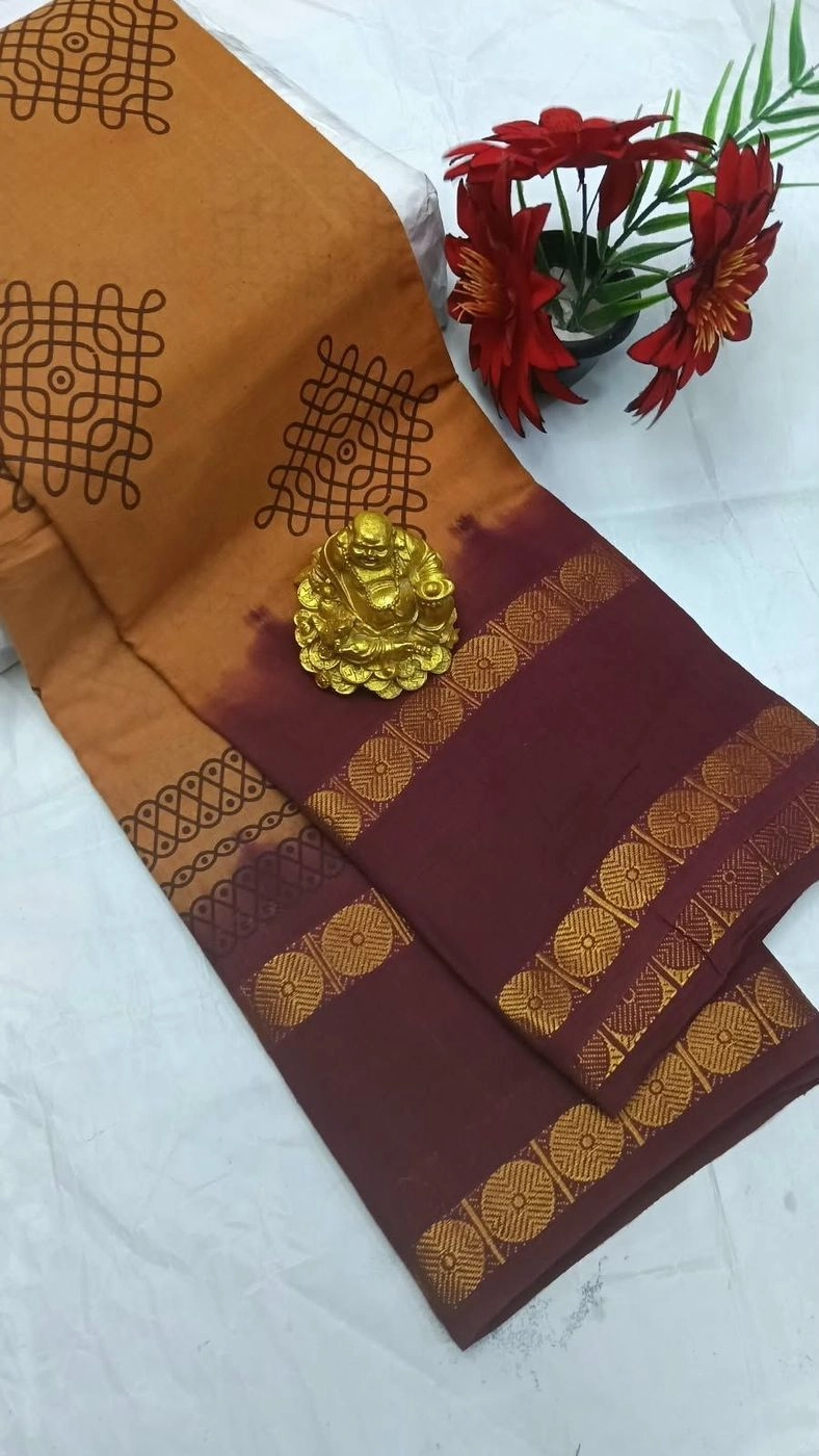 Sungudi Cotton Sarees Kolam Printed Cotton Sarees 1
