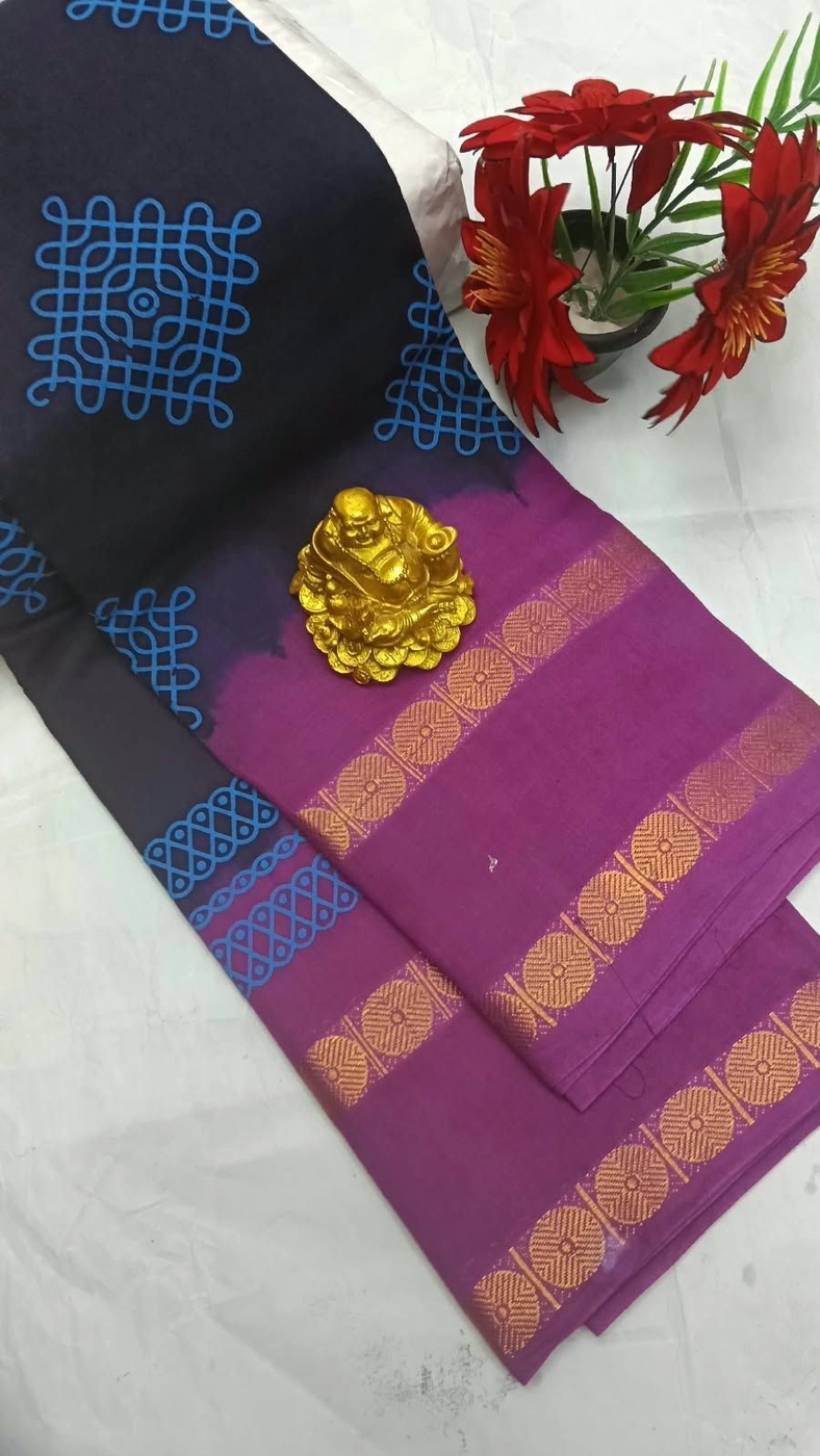 Sungudi Cotton Sarees Kolam Printed Cotton Sarees 2