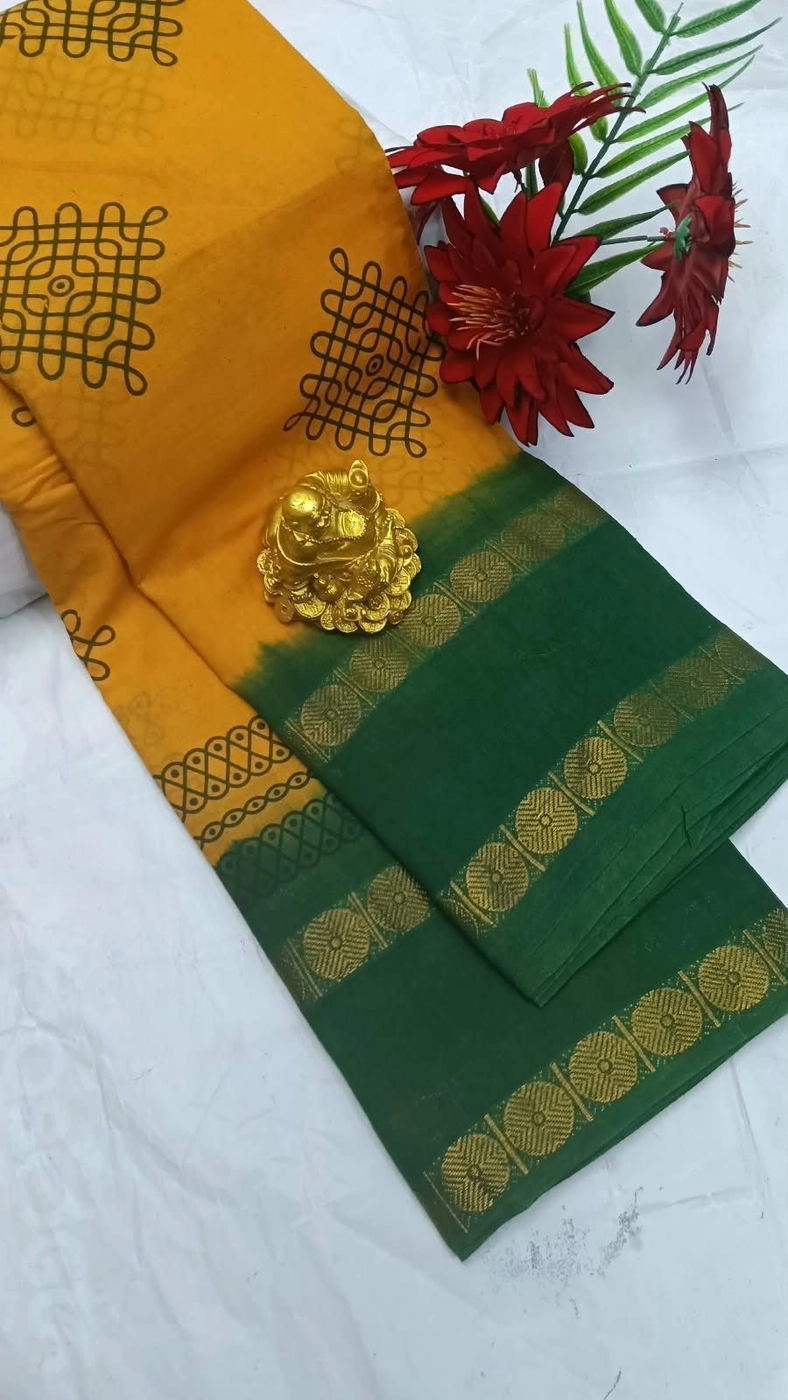 Sungudi Cotton Sarees Kolam Printed Cotton Sarees 3