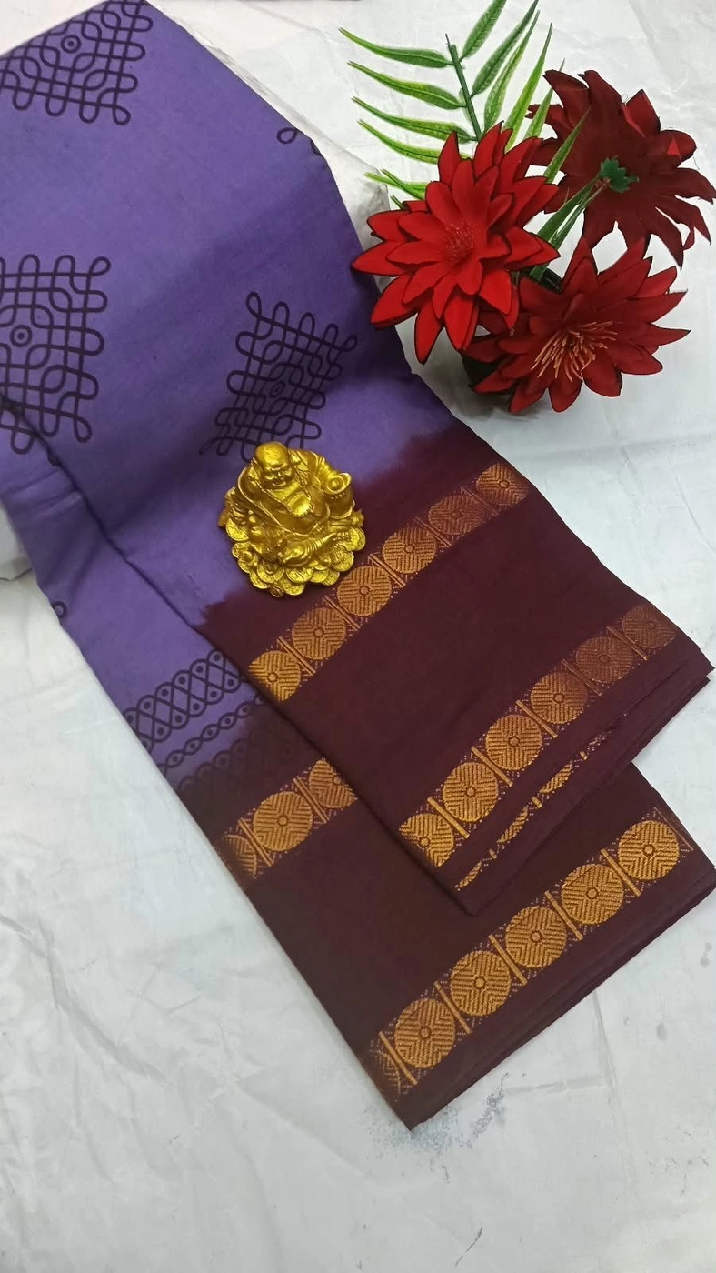 Sungudi Cotton Sarees Kolam Printed Cotton Sarees 4