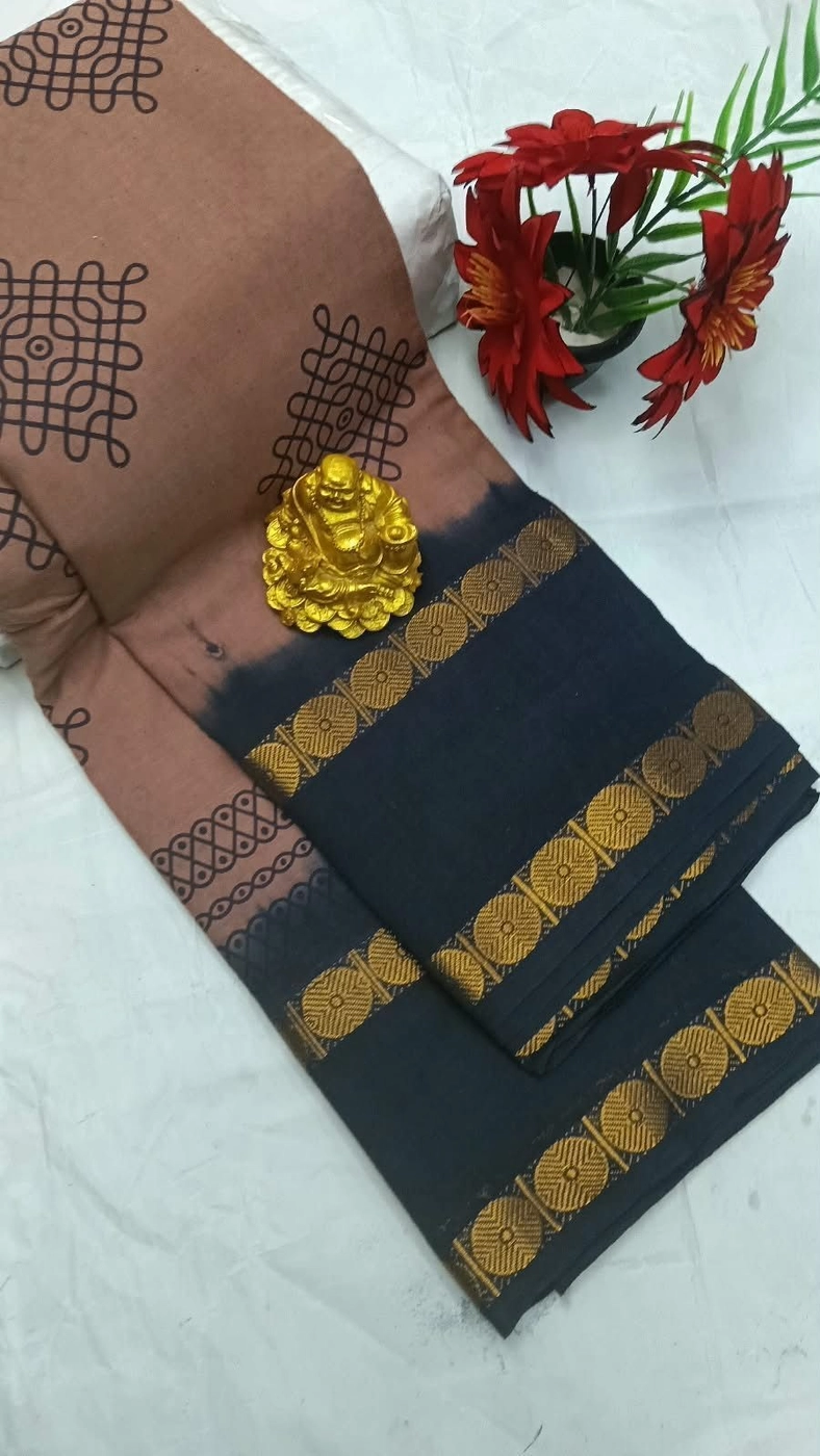 Sungudi Cotton Sarees Kolam Printed Cotton Sarees 5
