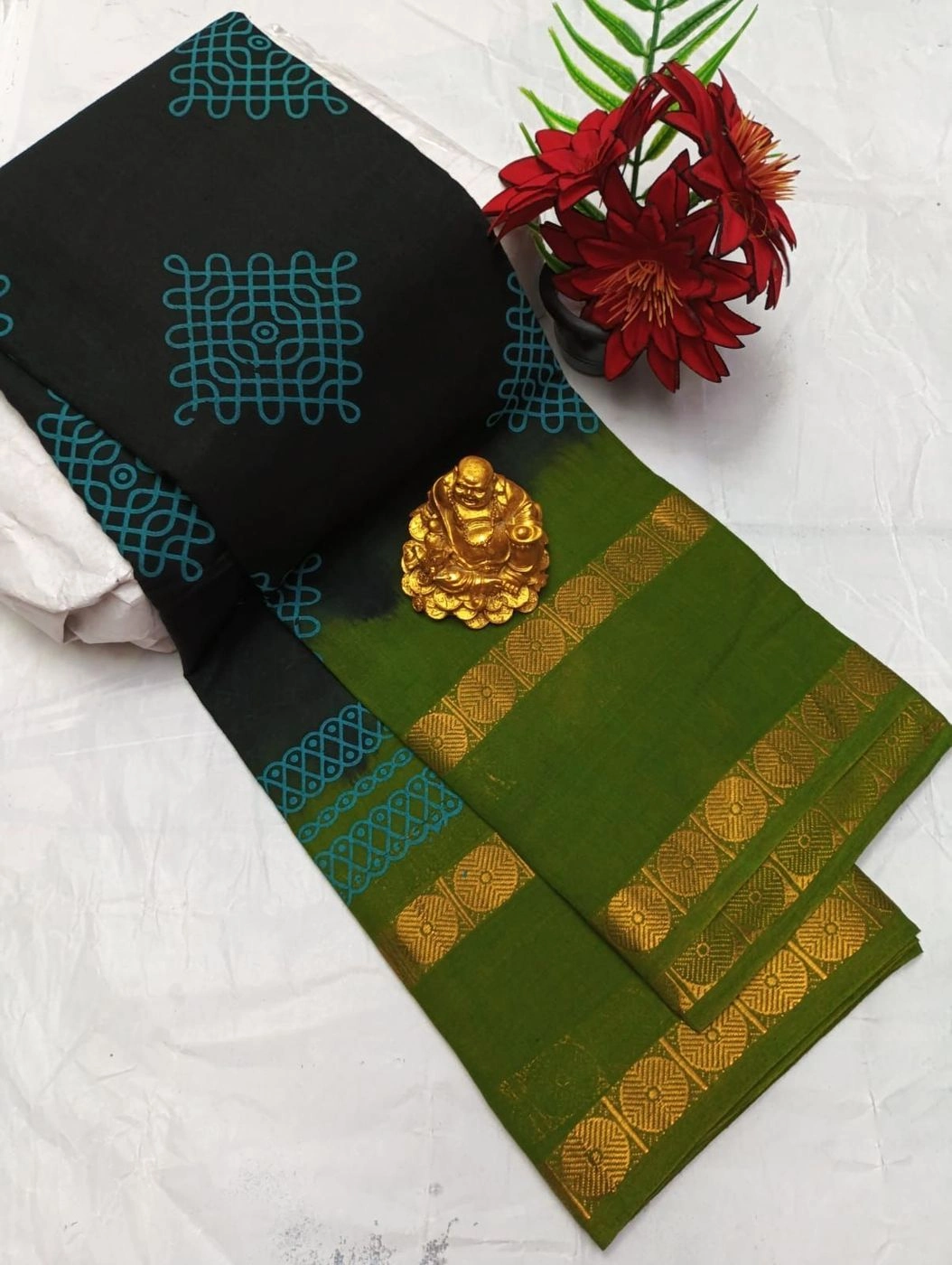 Sungudi Cotton Sarees Kolam Printed Cotton Sarees 6
