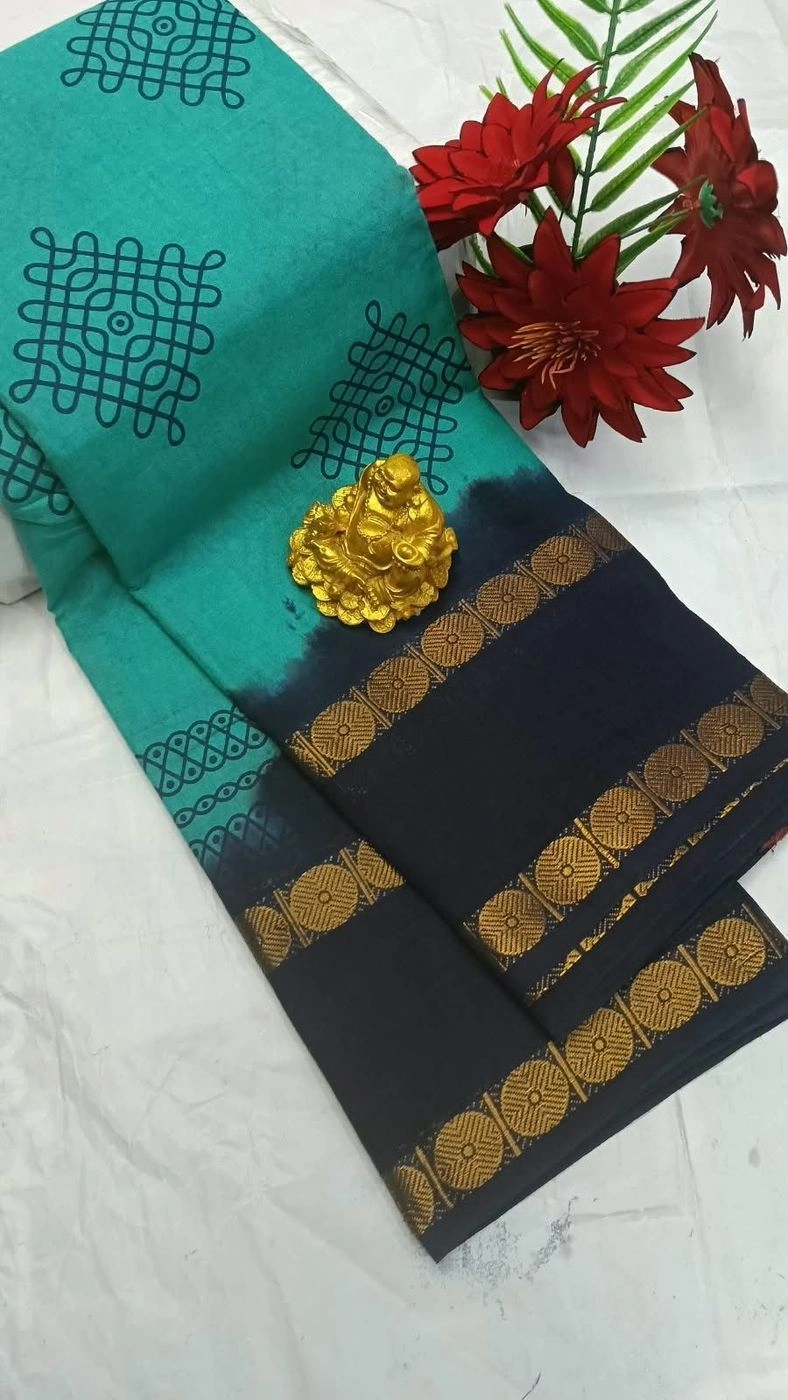 Sungudi Cotton Sarees Kolam Printed Cotton Sarees 8