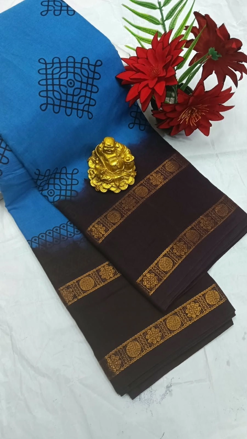 Sungudi Cotton Sarees Kolam Printed Cotton Sarees 9