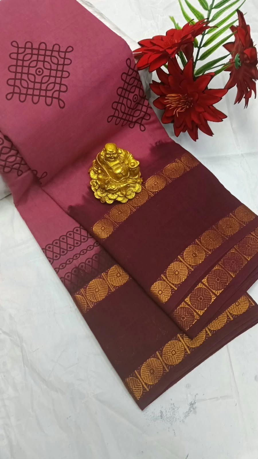 Sungudi Cotton Sarees Kolam Printed Cotton Sarees 10