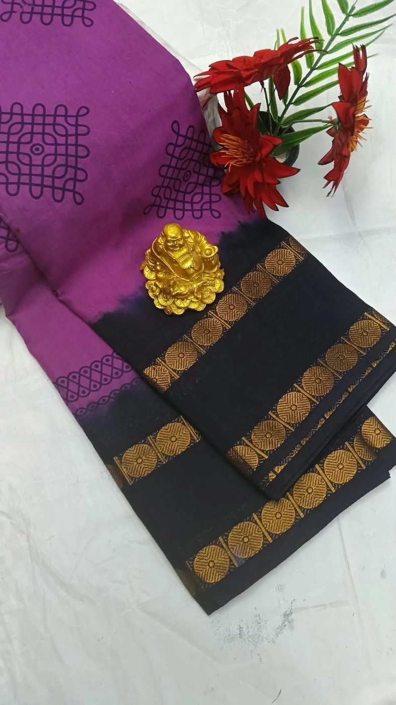 Sungudi Cotton Sarees Kolam Printed Cotton Sarees 11