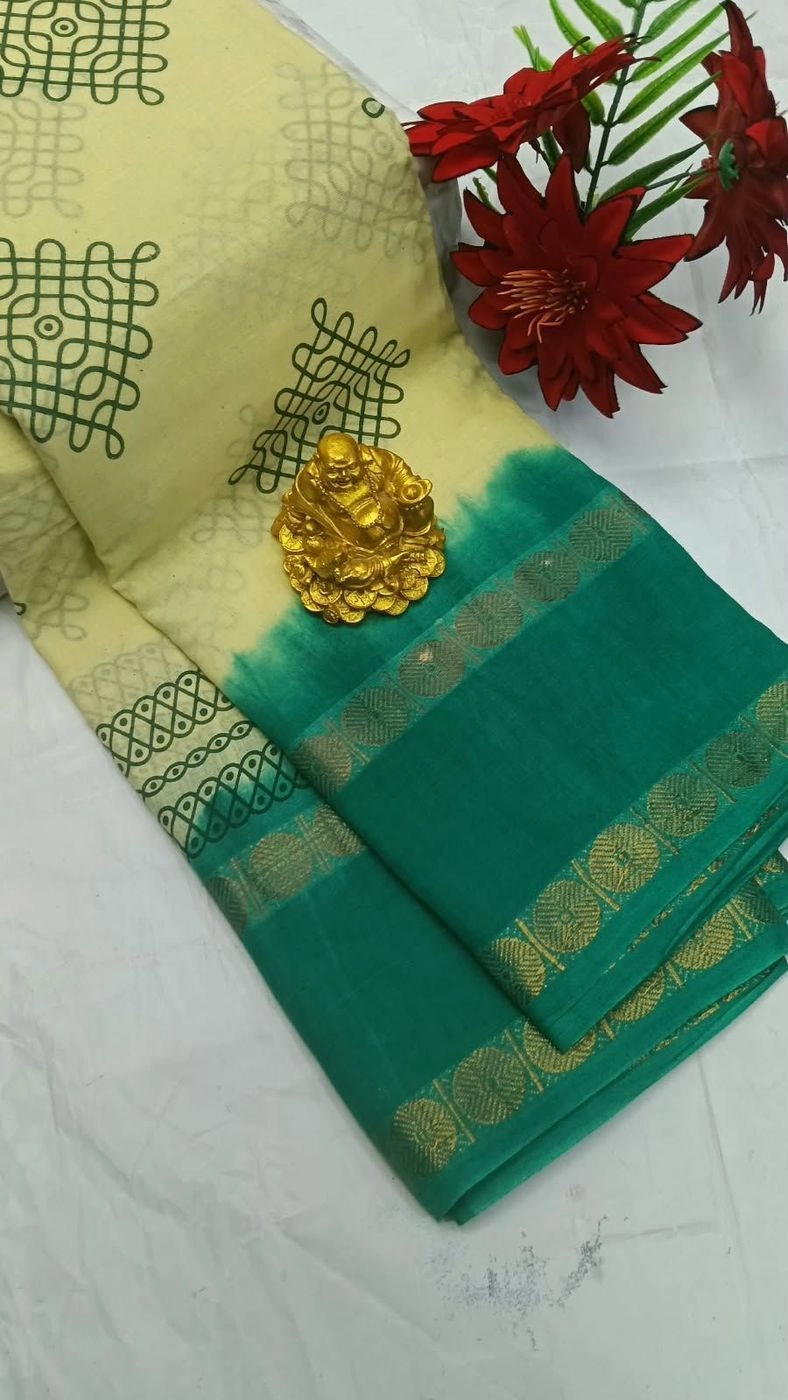 Sungudi Cotton Sarees Kolam Printed Cotton Sarees 13