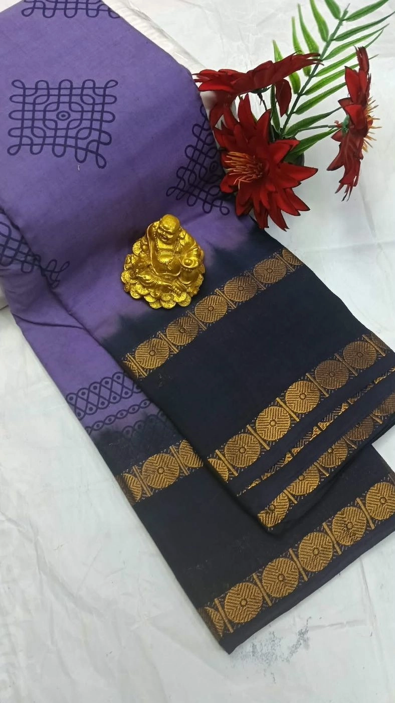 Sungudi Cotton Sarees Kolam Printed Cotton Sarees 14