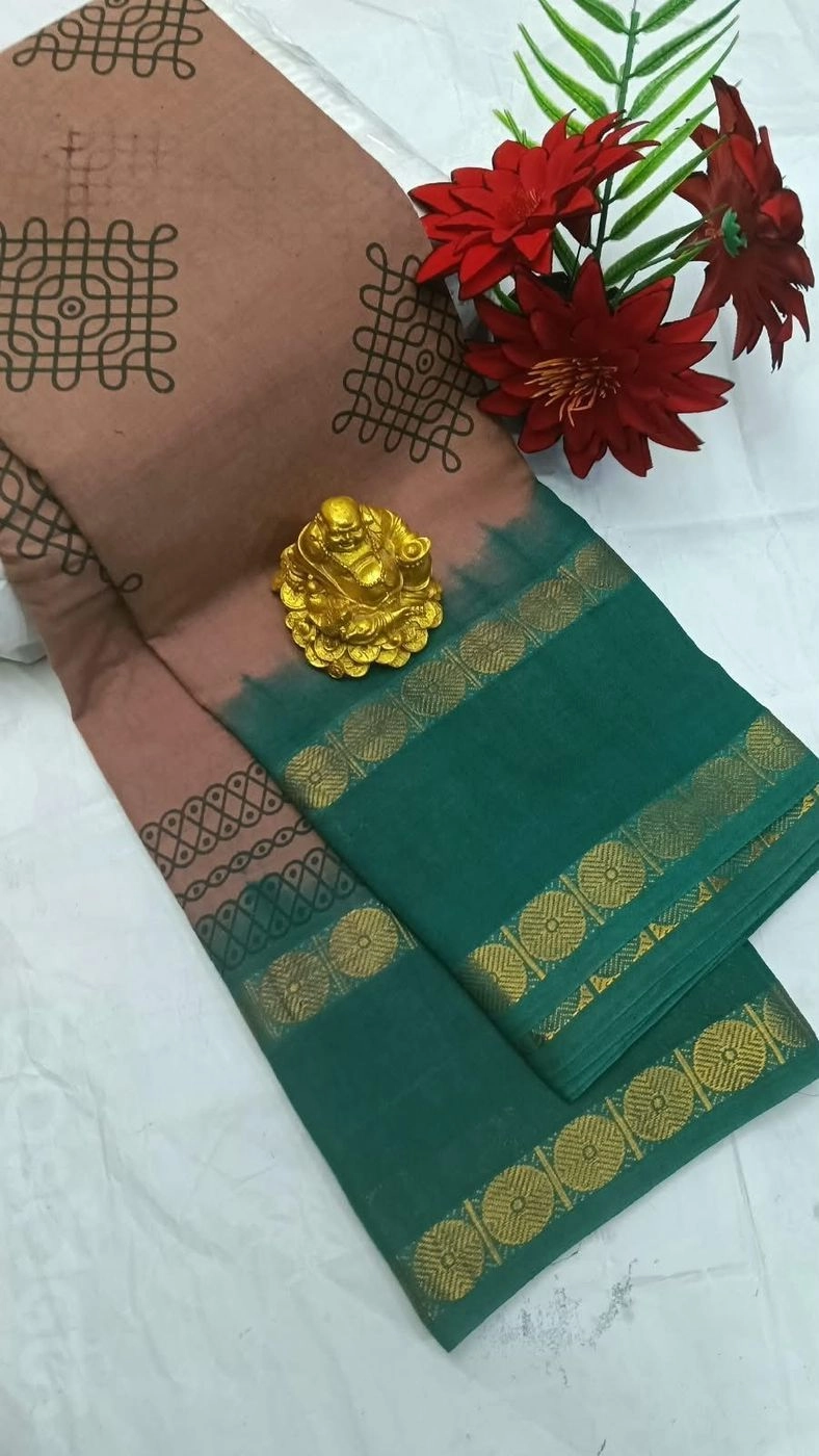 Sungudi Cotton Sarees Kolam Printed Cotton Sarees 15