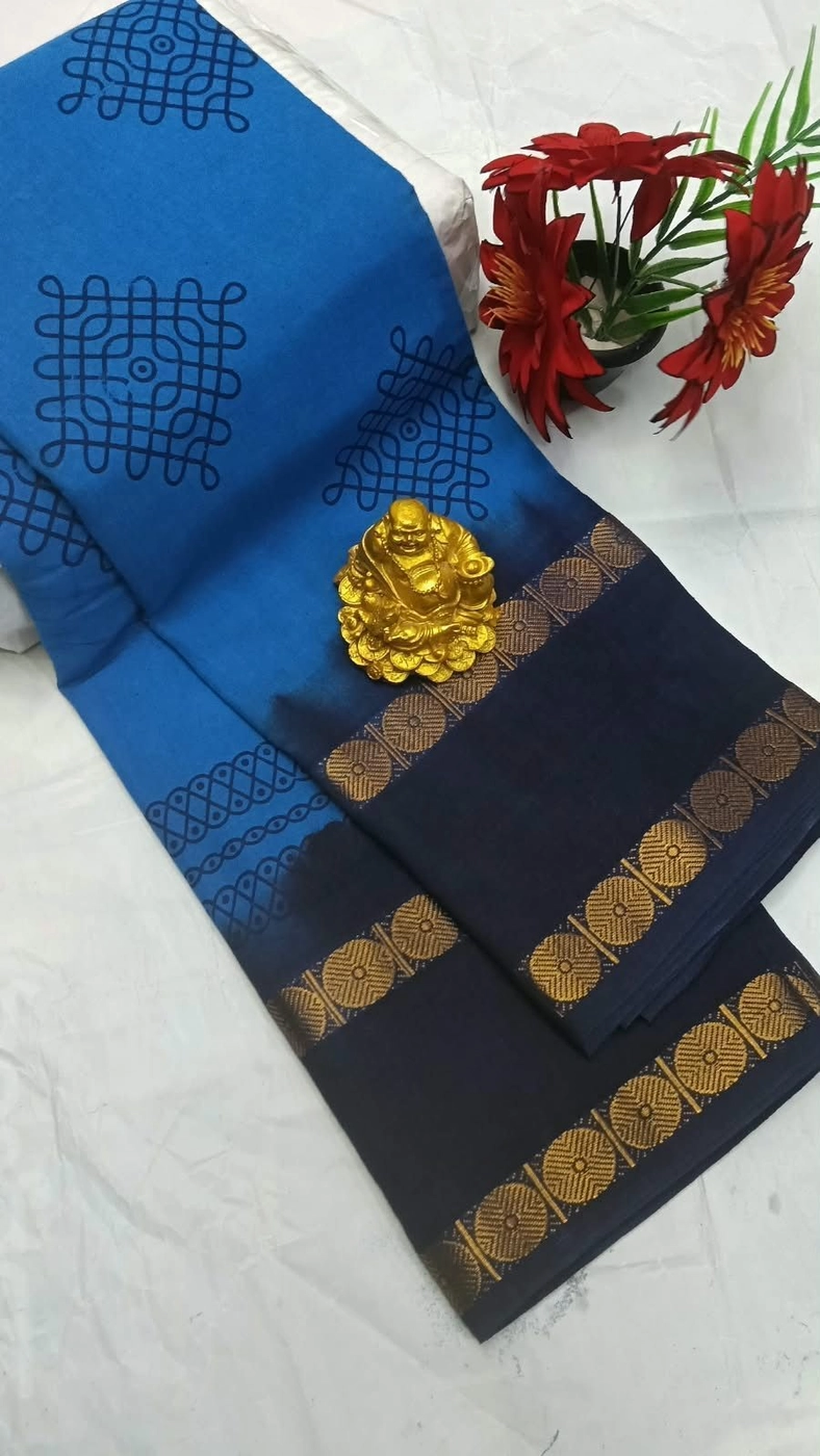 Sungudi Cotton Sarees Kolam Printed Cotton Sarees 17