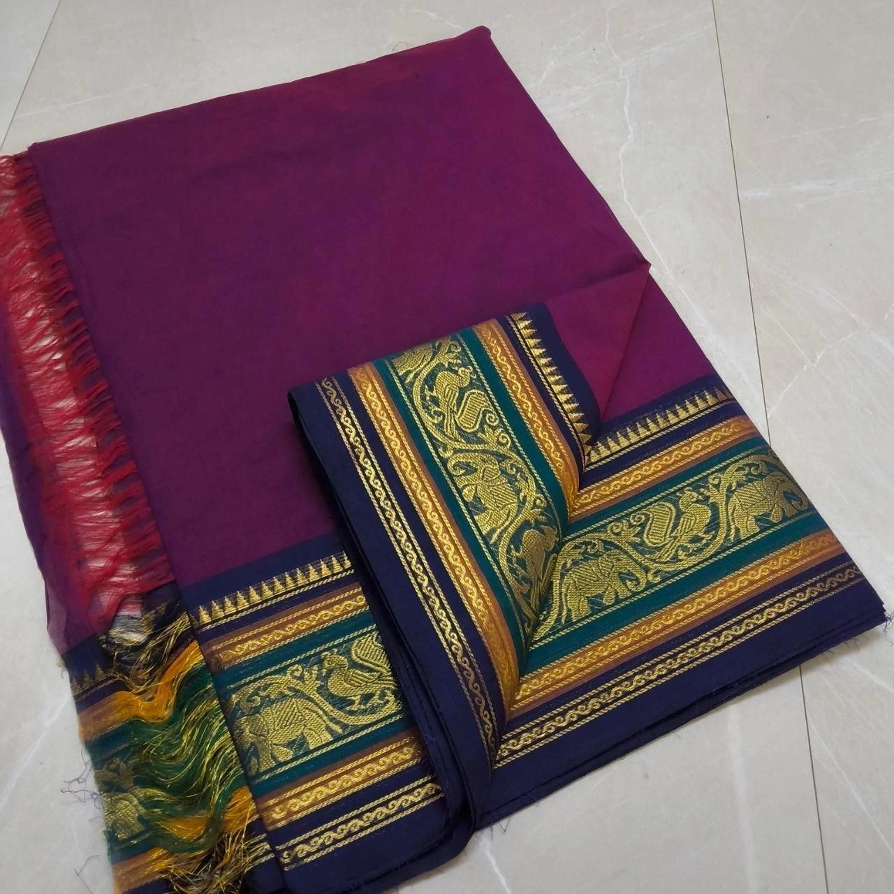 Kanchi Cotton Plain Sarees Wirthblouse 16