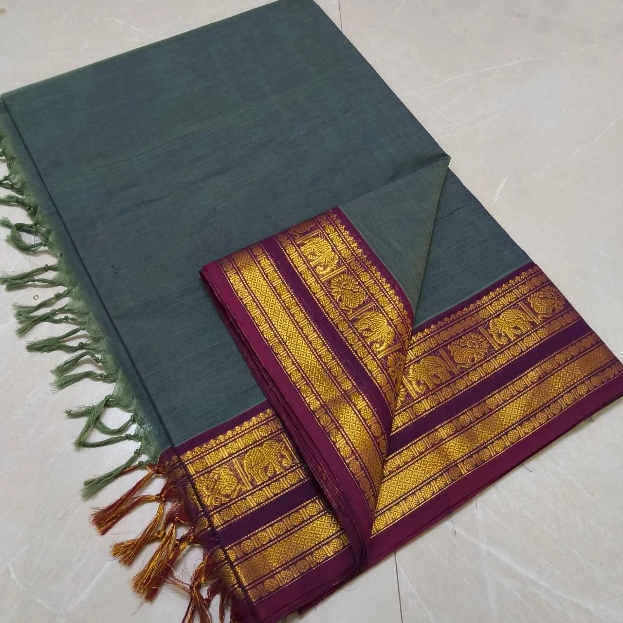 Kanchi Cotton Plain Sarees Wirthblouse 17