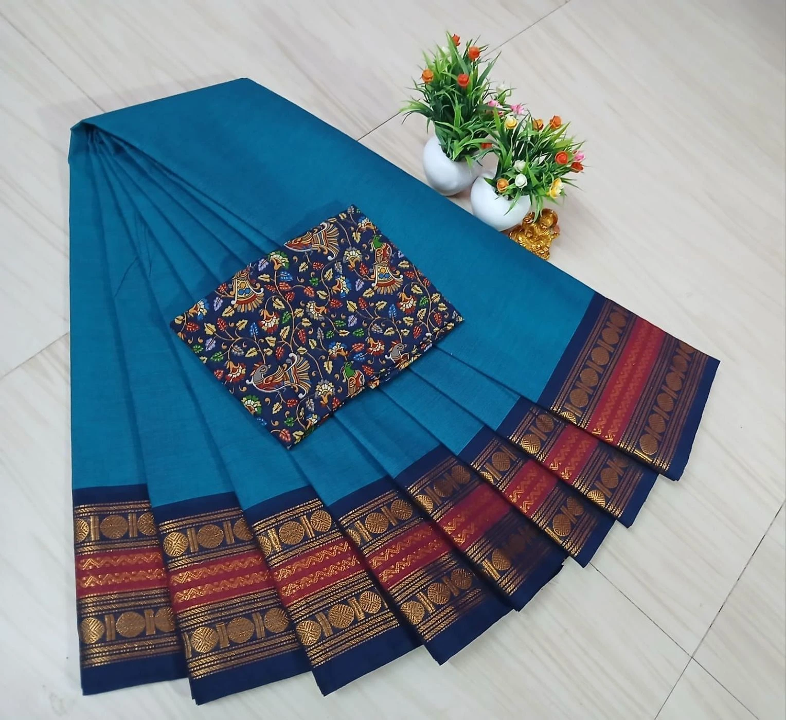 Chettinad Fancy Cotton Plain Sarees 1