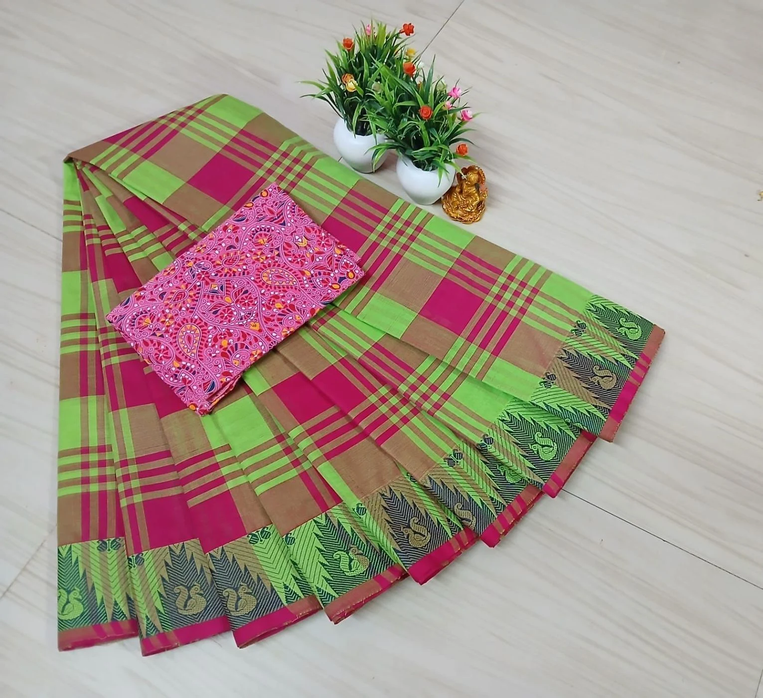 Chettinad Fancy Cotton Plain Sarees 2