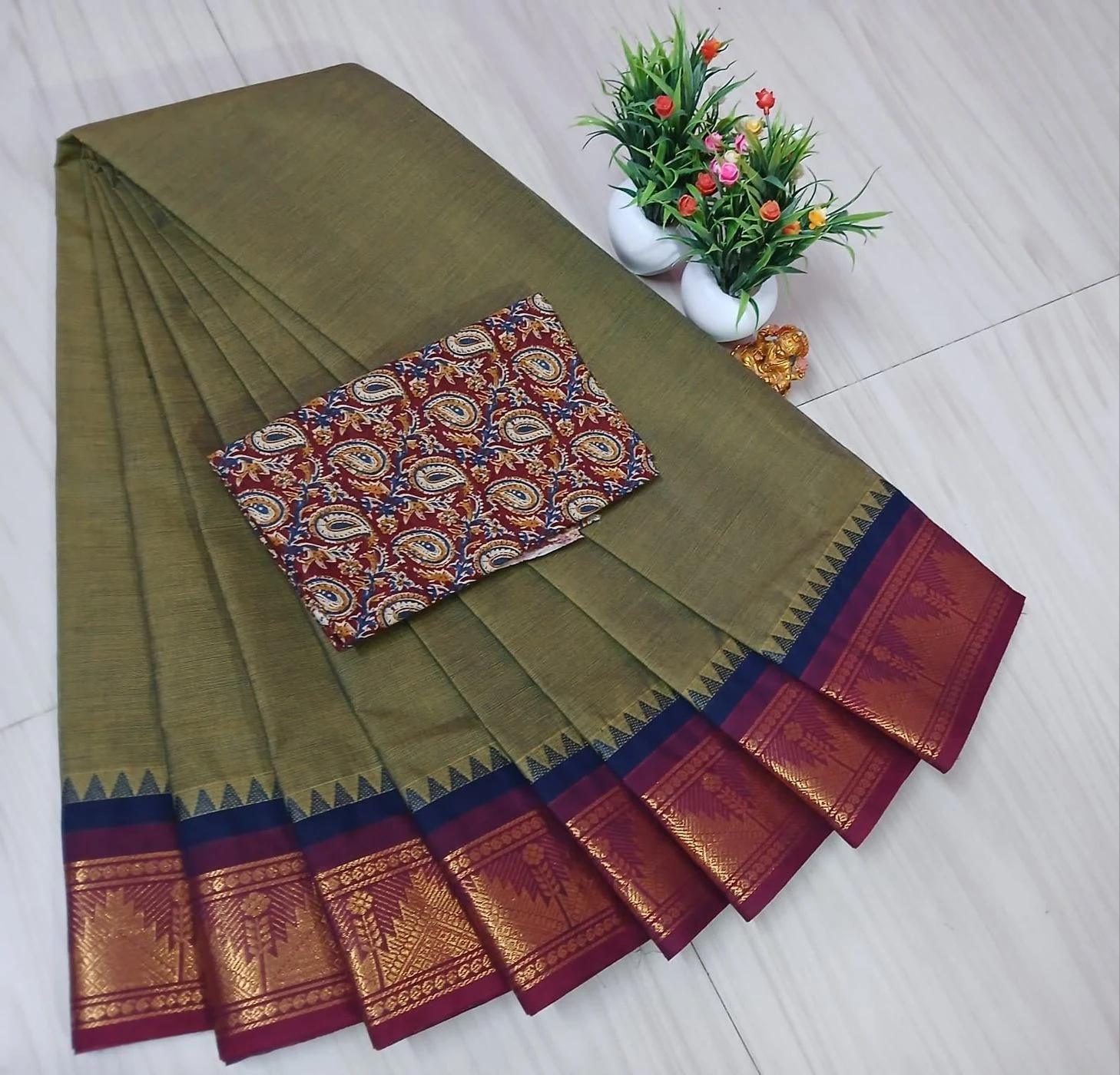 Chettinad Fancy Cotton Plain Sarees 3