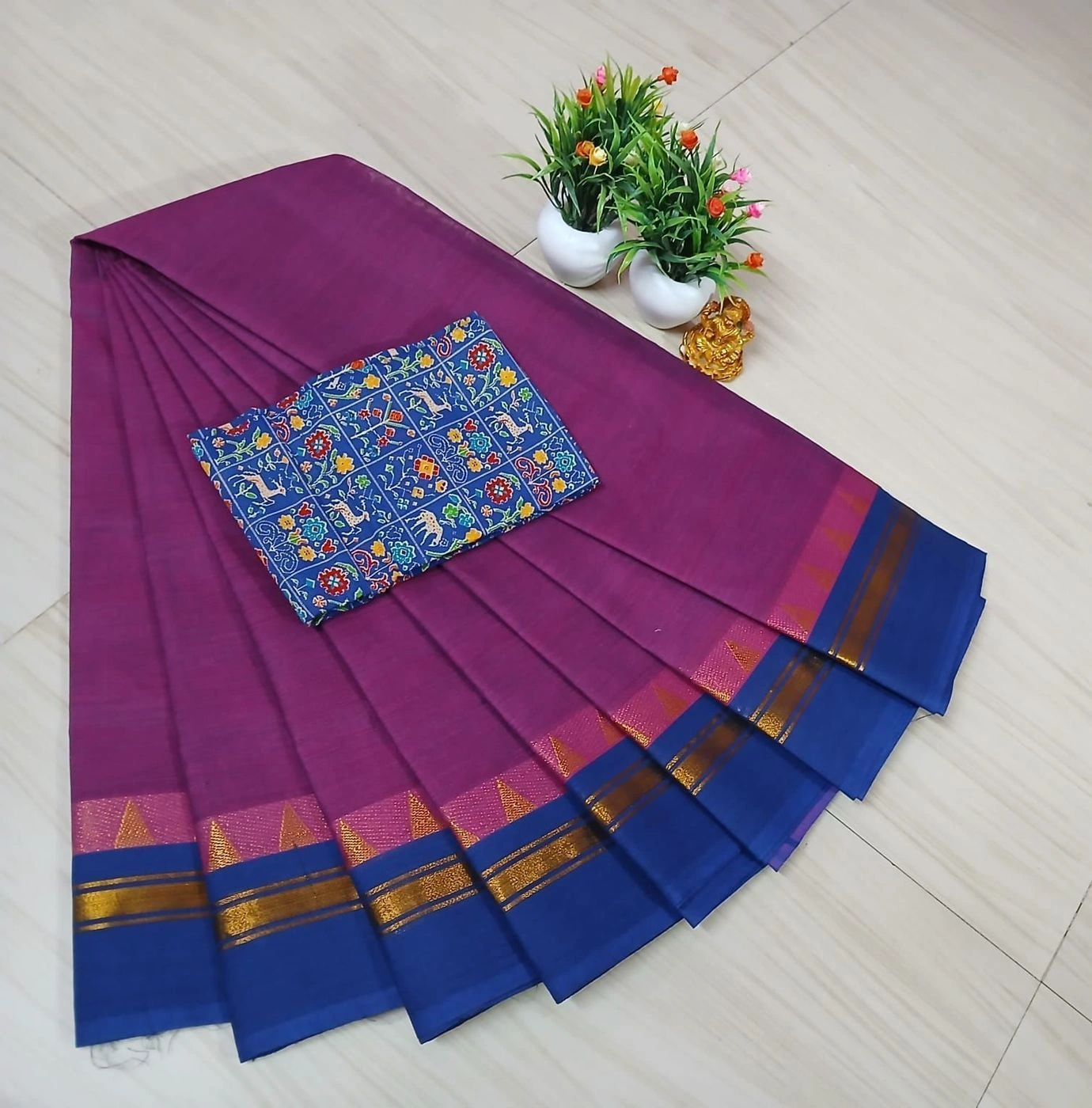 Chettinad Fancy Cotton Plain Sarees 4